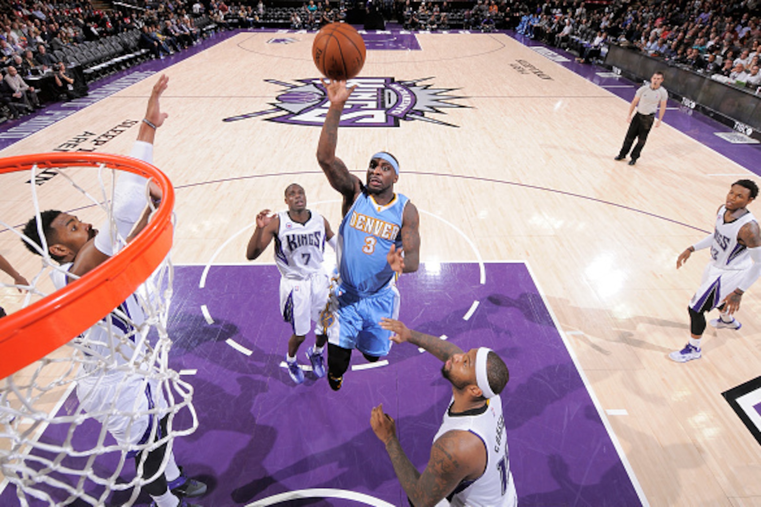 SACRAMENTO, CA - JANUARY 9: Ty Lawson #3 of the Denver Nuggets shoots against the Sacramento Kings on January 9, 2015 at Sleep Train Arena in Sacramento, California. NOTE TO USER: User expressly acknowledges and agrees that, by downloading and or using th