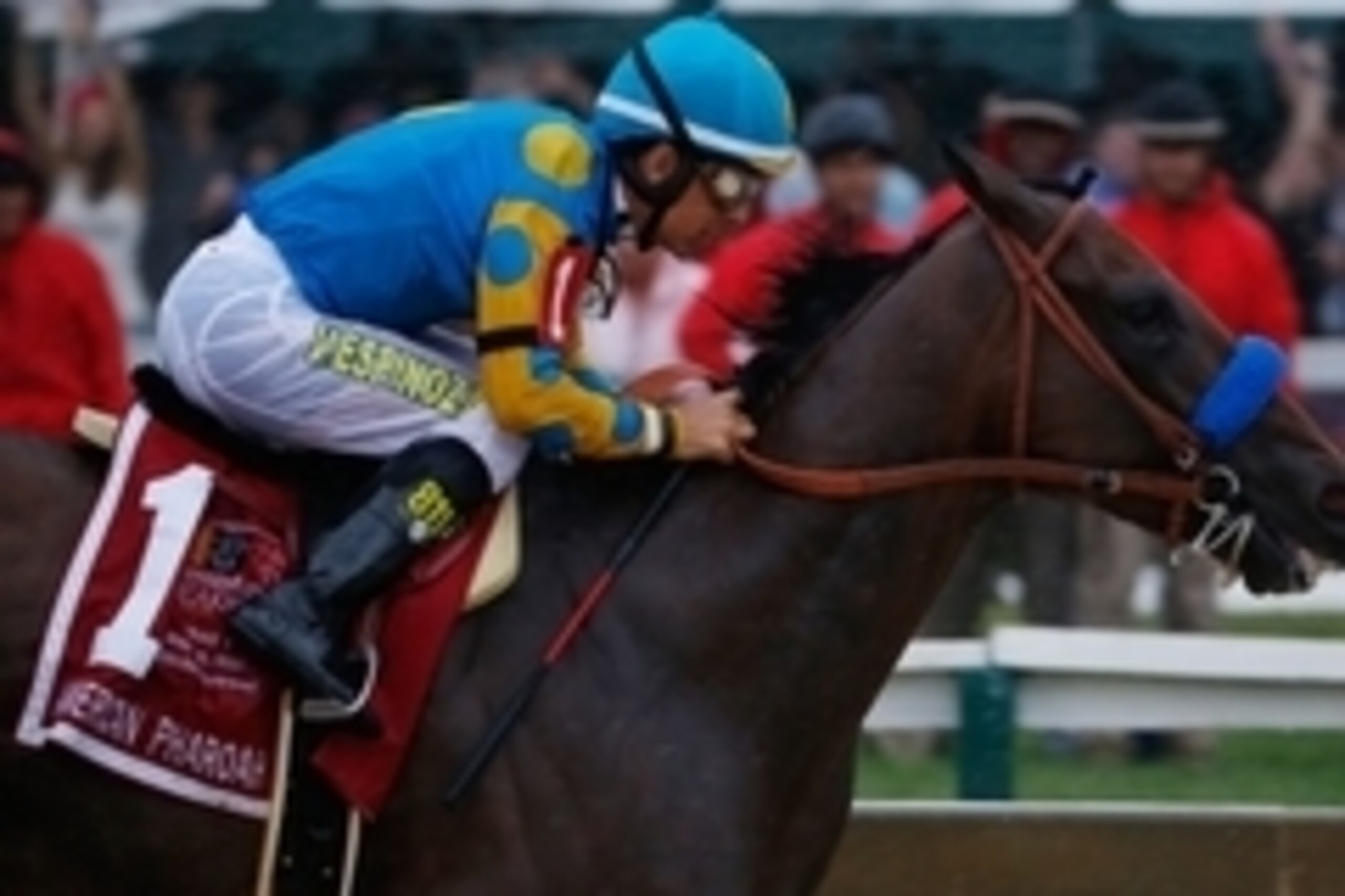 May 16, 2015; Baltimore, MD, USA; Victor Espinoza aboard American Pharoah leads the pack out of turn four during the 140th Preakness Stakes at Pimlico Race Course. Mandatory Credit: Geoff Burke-USA TODAY Sports May 16, 2015; Baltimore, MD, USA; Victor Espinoza aboard American Pharoah leads the pack out of turn four during the 140th Preakness Stakes at Pimlico Race Course. Mandatory Credit: Geoff Burke-USA TODAY Sports