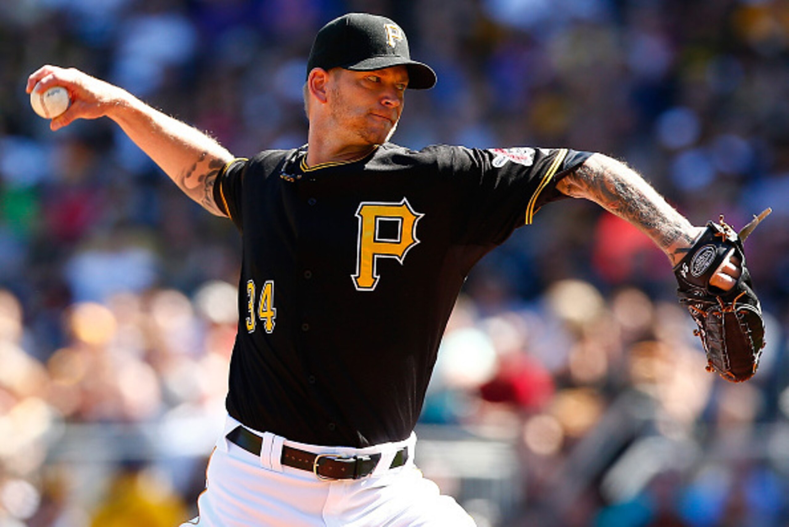PITTSBURGH, PA - MAY 23: A.J. Burnett #34 of the Pittsburgh Pirates pitches in the first inning against the New York Mets during the game at PNC Park on May 23, 2015 in Pittsburgh, Pennsylvania. (Photo by Jared Wickerham/Getty Images) PITTSBURGH, PA - MAY 23: A.J. Burnett #34 of the Pittsburgh Pirates pitches in the first inning against the New York Mets during the game at PNC Park on May 23, 2015 in Pittsburgh, Pennsylvania. (Photo by Jared Wickerham/Getty Images)