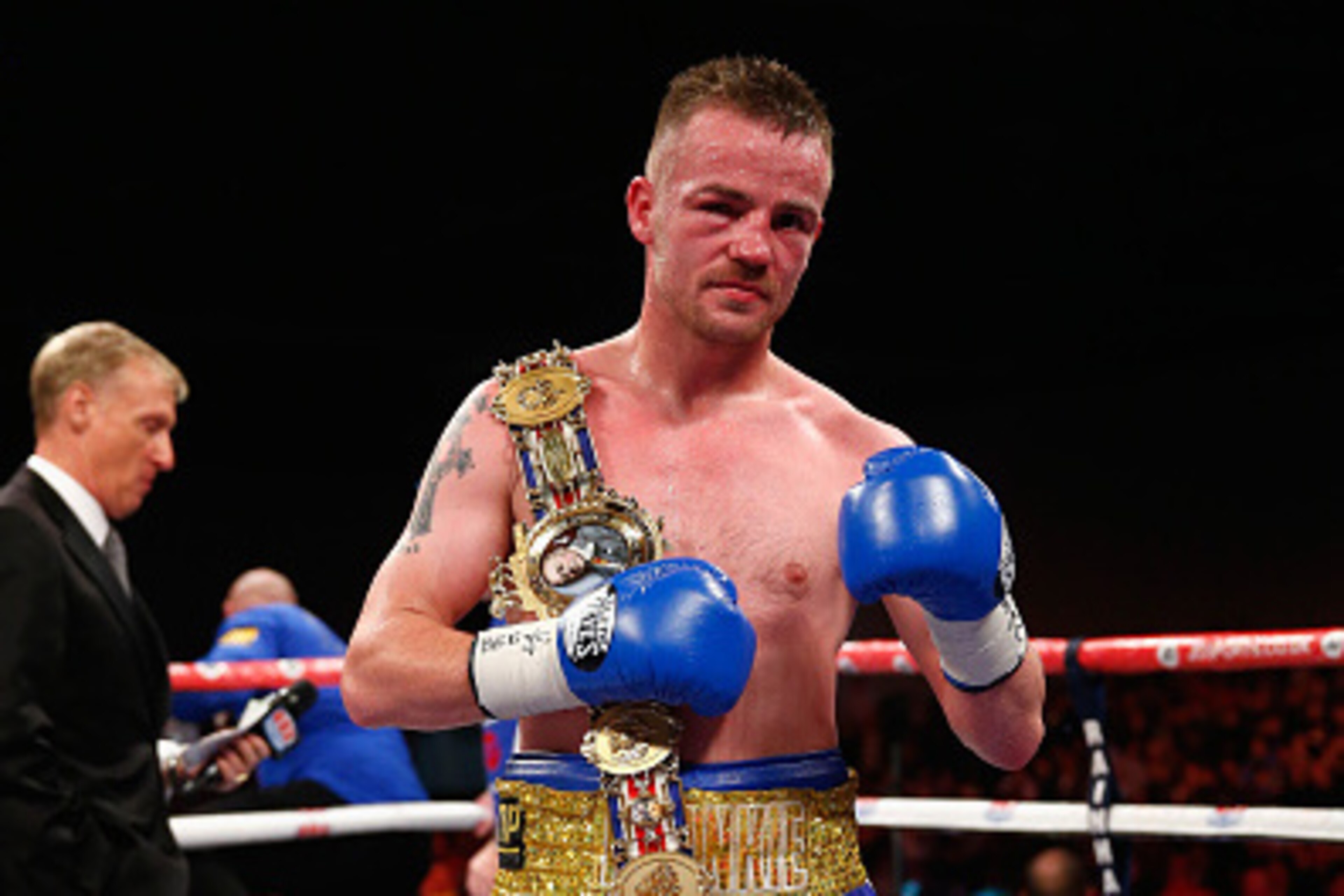 LONDON, ENGLAND - NOVEMBER 29:  Frankie Gavin celebrates defeating Bradley Skeete in the british and vacant commonwealth welterweight championships during Boxing at ExCel on November 29, 2014 in London, England.  (Photo by Julian Finney/Getty Images)