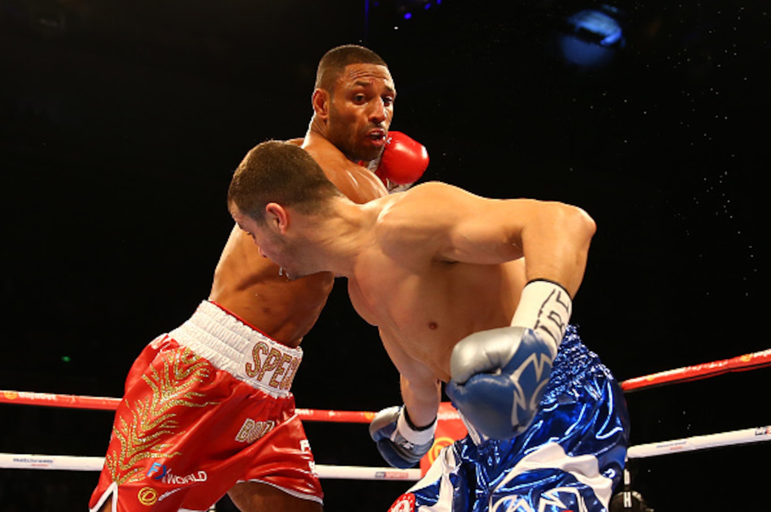 SHEFFIELD, ENGLAND - MARCH 28:  Kell Brook in action against Jo Jo Dan during their IBF World Welterweight Title Fight at the Motorpoint Arena on March 28, 2015 in Sheffield, England.  (Photo by Richard Heathcote/Getty Images)
