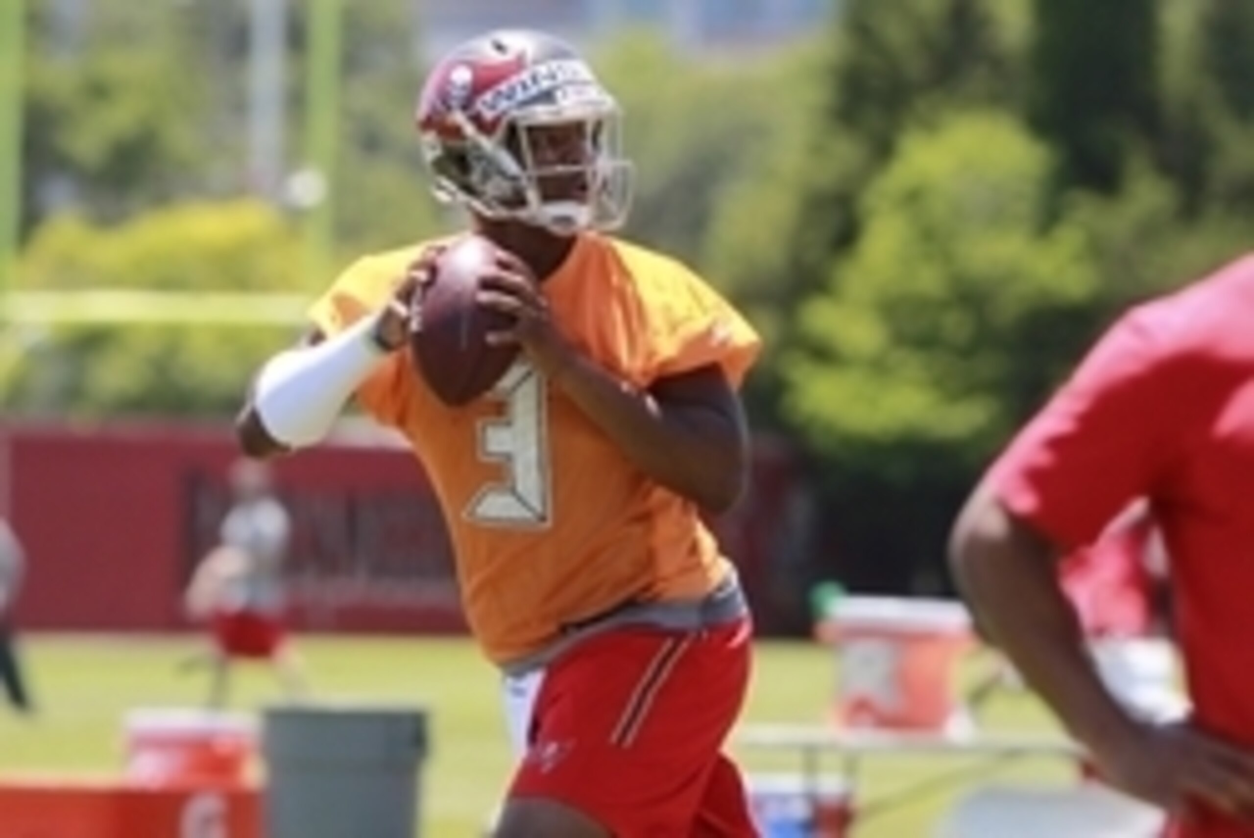May 8, 2015; Tampa, FL, USA; Tampa Bay Buccaneers quarterback Jameis Winston (3) works out for rookie mini camp at One Buc Place. Mandatory Credit: Kim Klement-USA TODAY Sports