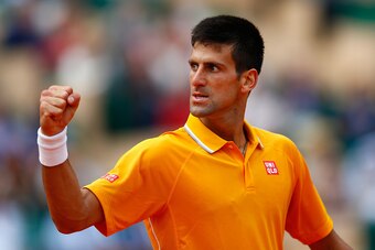 MONTE-CARLO, MONACO - APRIL 18:  Novak Djokovic of Serbia celebrates defeating Rafaerl Nadal of Spain in the semi finals during day seven of the Monte Carlo Rolex Masters tennis at the Monte-Carlo Sporting Club on April 18, 2015 in Monte-Carlo, Monaco.  (