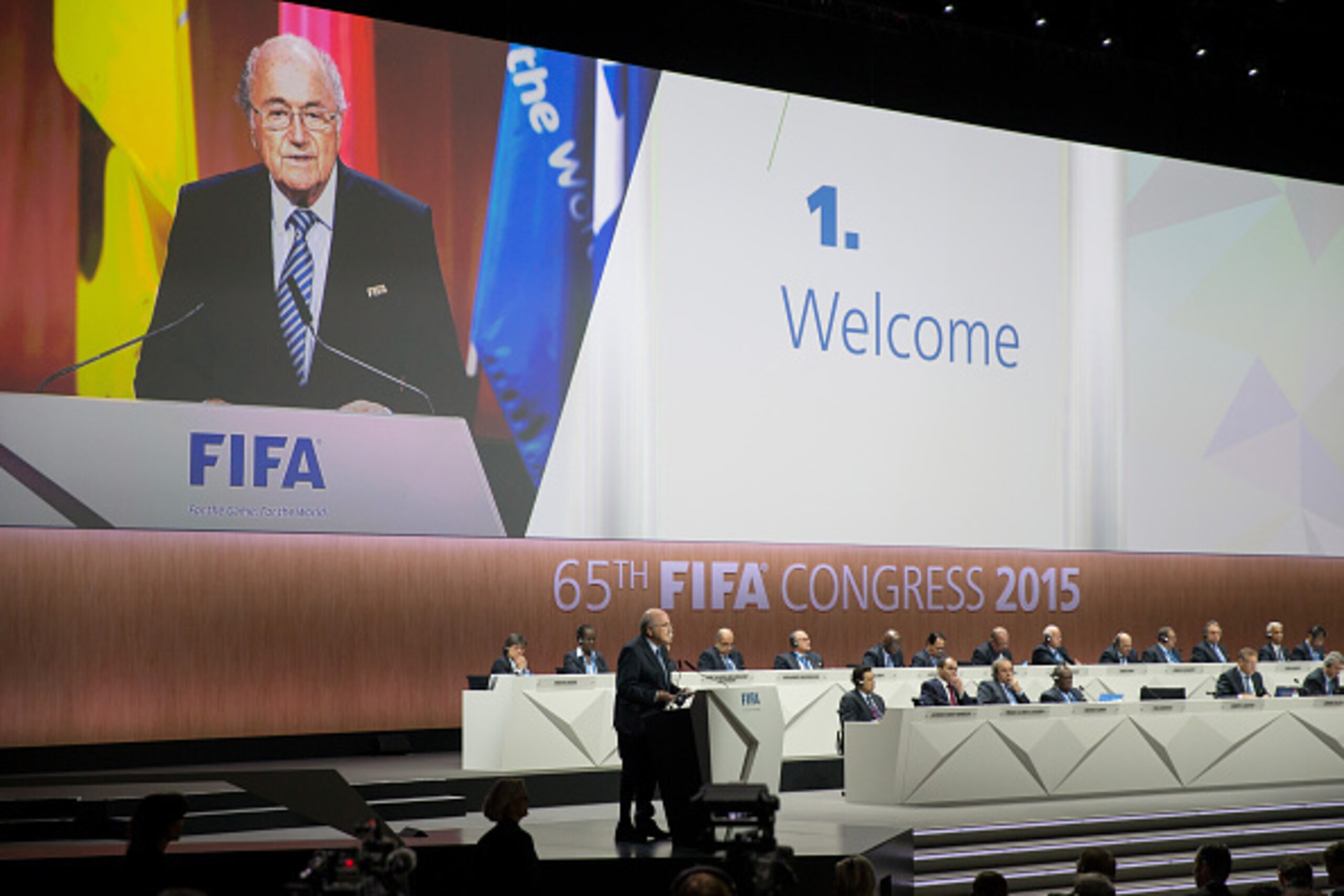 ZURICH, SWITZERLAND - MAY 29: FIFA President Joseph S. Blatter speaks during the 65th FIFA Congress at Hallenstadion on May 29, 2015 in Zurich, Switzerland. (Photo by Philipp Schmidli/Getty Images) ZURICH, SWITZERLAND - MAY 29: FIFA President Joseph S. Blatter speaks during the 65th FIFA Congress at Hallenstadion on May 29, 2015 in Zurich, Switzerland. (Photo by Philipp Schmidli/Getty Images)
