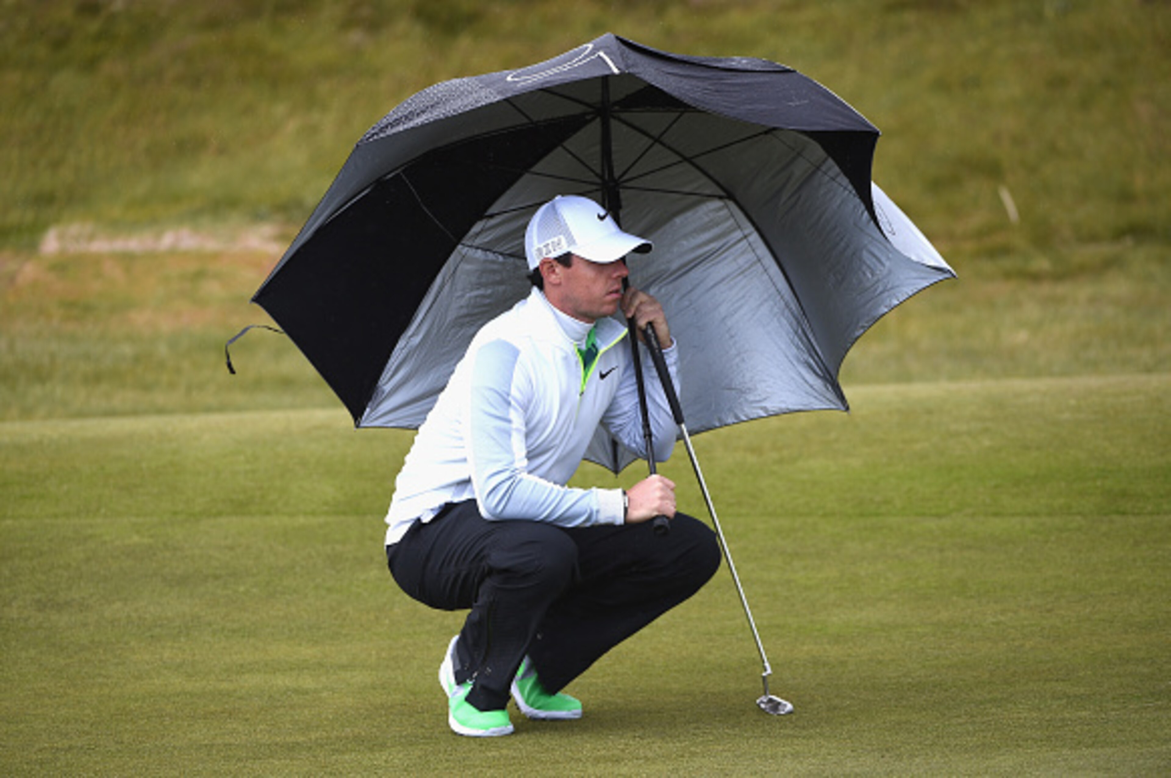 NEWCASTLE, NORTHERN IRELAND - MAY 29:  Rory McIlroy of Northern Ireland waits on the 1st green during the Second Round of the Dubai Duty Free Irish Open Hosted by the Rory Foundation at Royal County Down Golf Club on May 29, 2015 in Newcastle, Northern Ir
