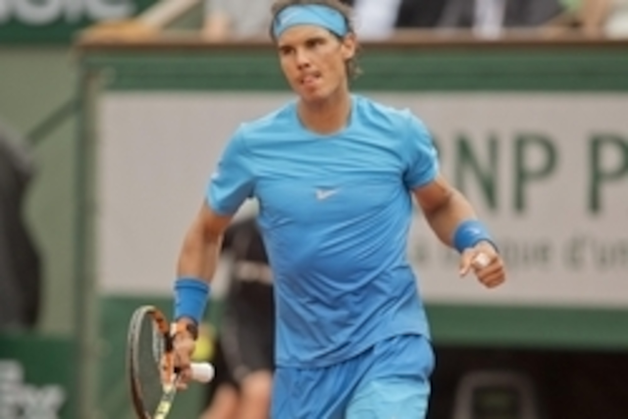 May 26, 2015; Paris, France;  Rafael Nadal (ESP) celebrates recording match point during his match against Quentin Halys (FRA) on day three at Roland Garros. Mandatory Credit: Susan Mullane-USA TODAY Sports