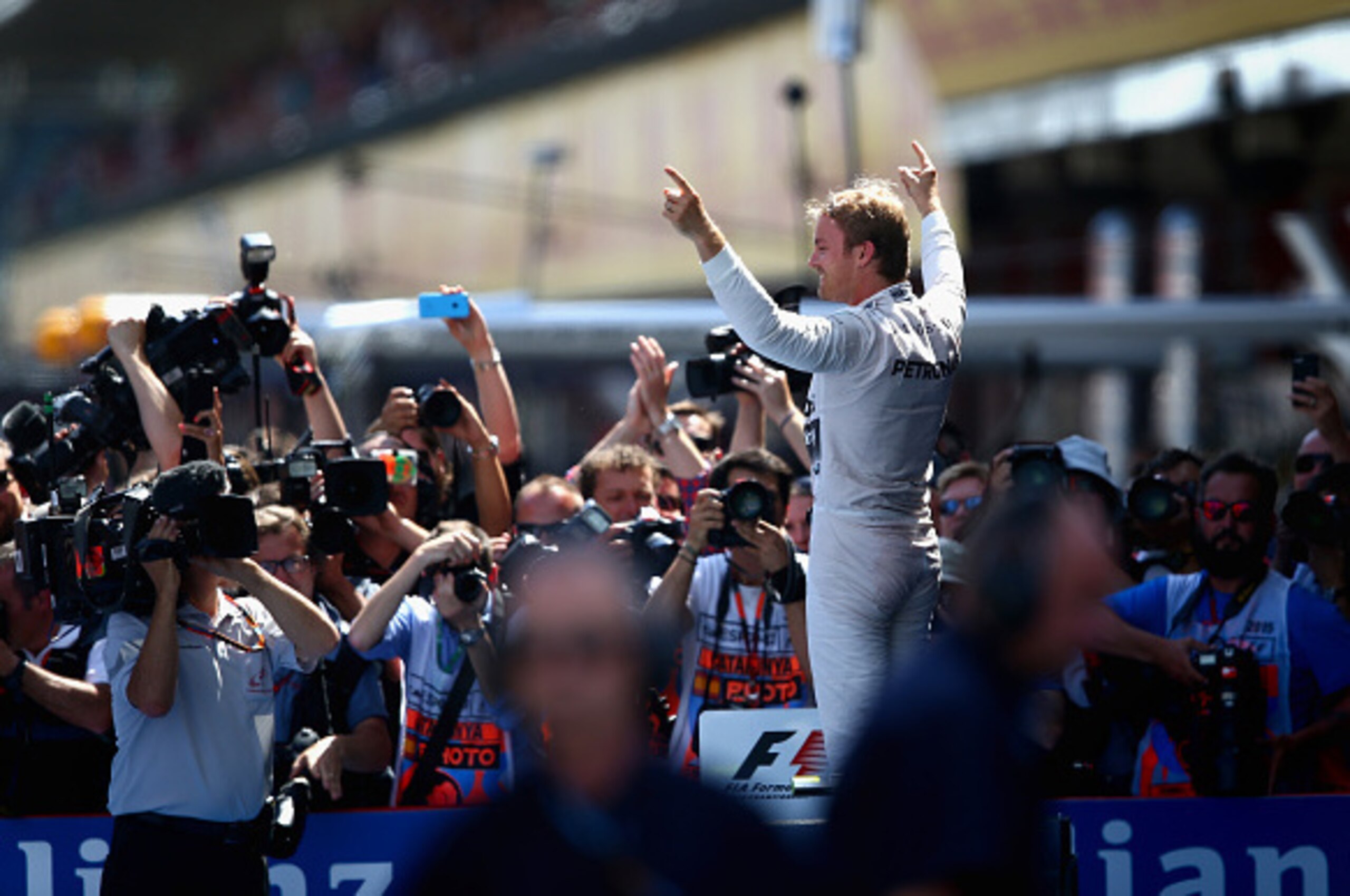 MONTMELO, SPAIN - MAY 10:  Nico Rosberg of Germany and Mercedes GP celebrates in Parc Ferme after winning the Spanish Formula One Grand Prix at Circuit de Catalunya on May 10, 2015 in Montmelo, Spain.  (Photo by Clive Mason/Getty Images)