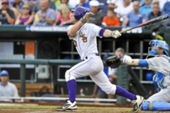 Jun 16, 2013; Omaha, NE, USA; LSU Tigers player Alex Bregman (30) at bat during their College World Series game against the UCLA Bruins at TD Ameritrade Park. Mandatory Credit: Dave Weaver-USA Today Sports