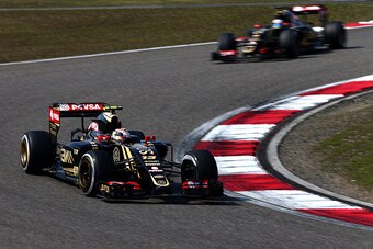 SHANGHAI, CHINA - APRIL 12: Pastor Maldonado of Venezuela and Lotus drives ahead of Romain Grosjean of France and Lotus during the Formula One Grand Prix of China at Shanghai International Circuit on April 12, 2015 in Shanghai, China. (Photo by Dan Isti SHANGHAI, CHINA - APRIL 12: Pastor Maldonado of Venezuela and Lotus drives ahead of Romain Grosjean of France and Lotus during the Formula One Grand Prix of China at Shanghai International Circuit on April 12, 2015 in Shanghai, China. (Photo by Dan Isti