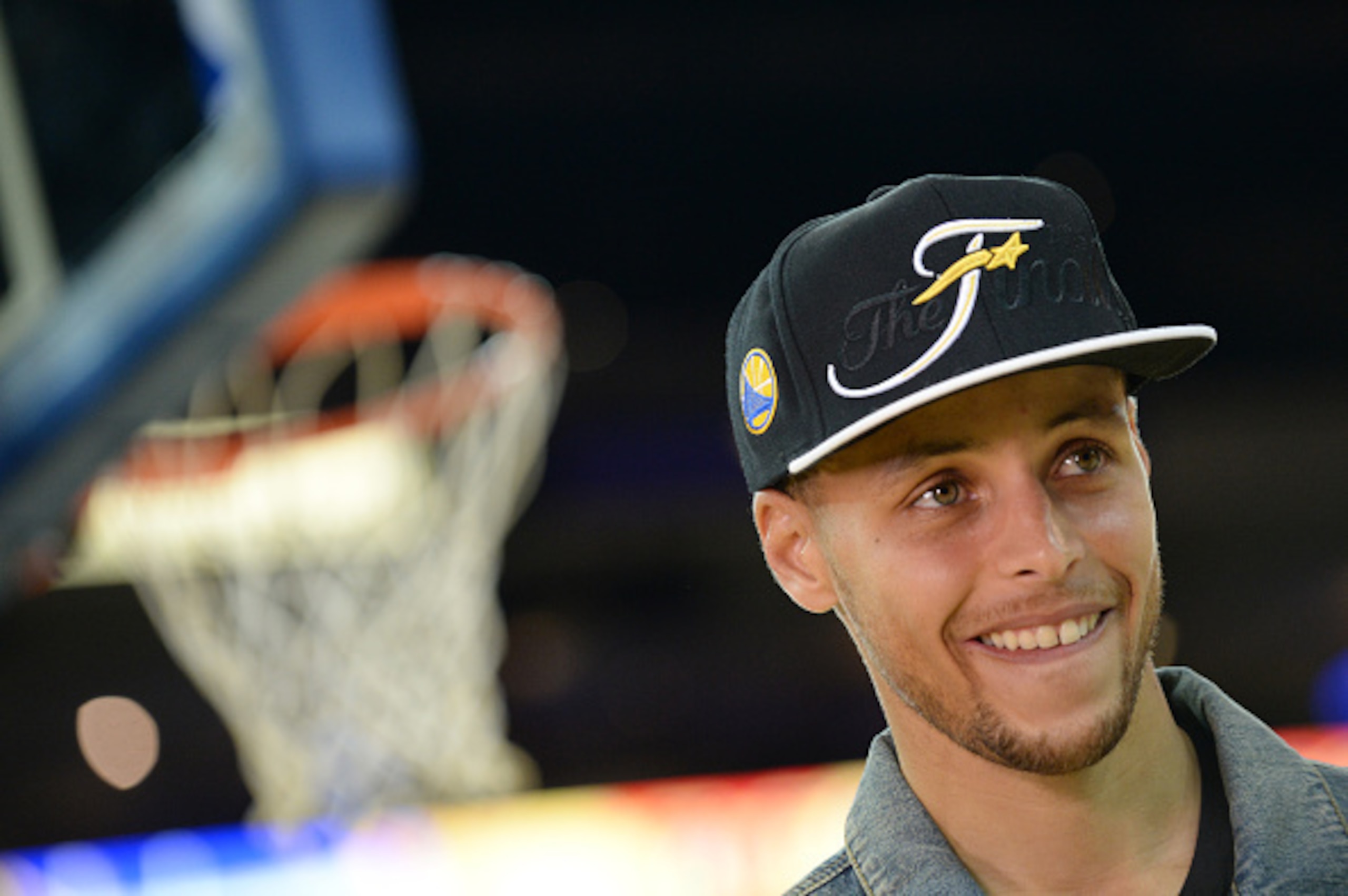 OAKLAND, CA - MAY 27: Stephen Curry #30 of the Golden State Warriors speaks to the media after Game Five of the Western Conference Finals of the 2015 NBA Playoffs against the Houston Rockets on May 27, 2015 at Oracle Arena in Oakland, California. NOTE TO 