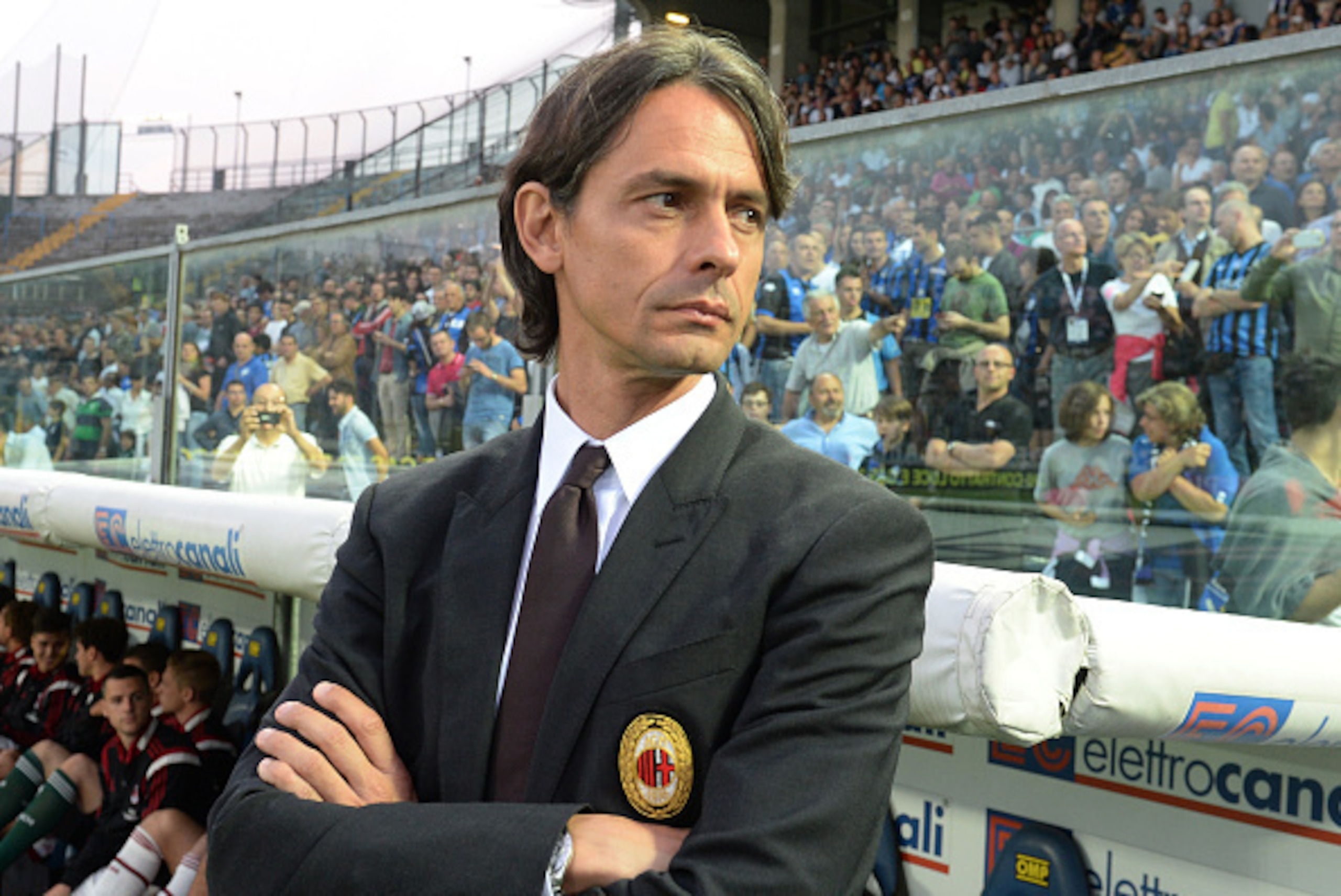 BERGAMO, ITALY - MAY 30: Head coach of AC Milan Filippo Inzaghi looks on during the Serie A match between Atalanta BC and AC Milan at Stadio Atleti Azzurri d'Italia on May 30, 2015 in Bergamo, Italy. (Photo by Dino Panato/Getty Images)