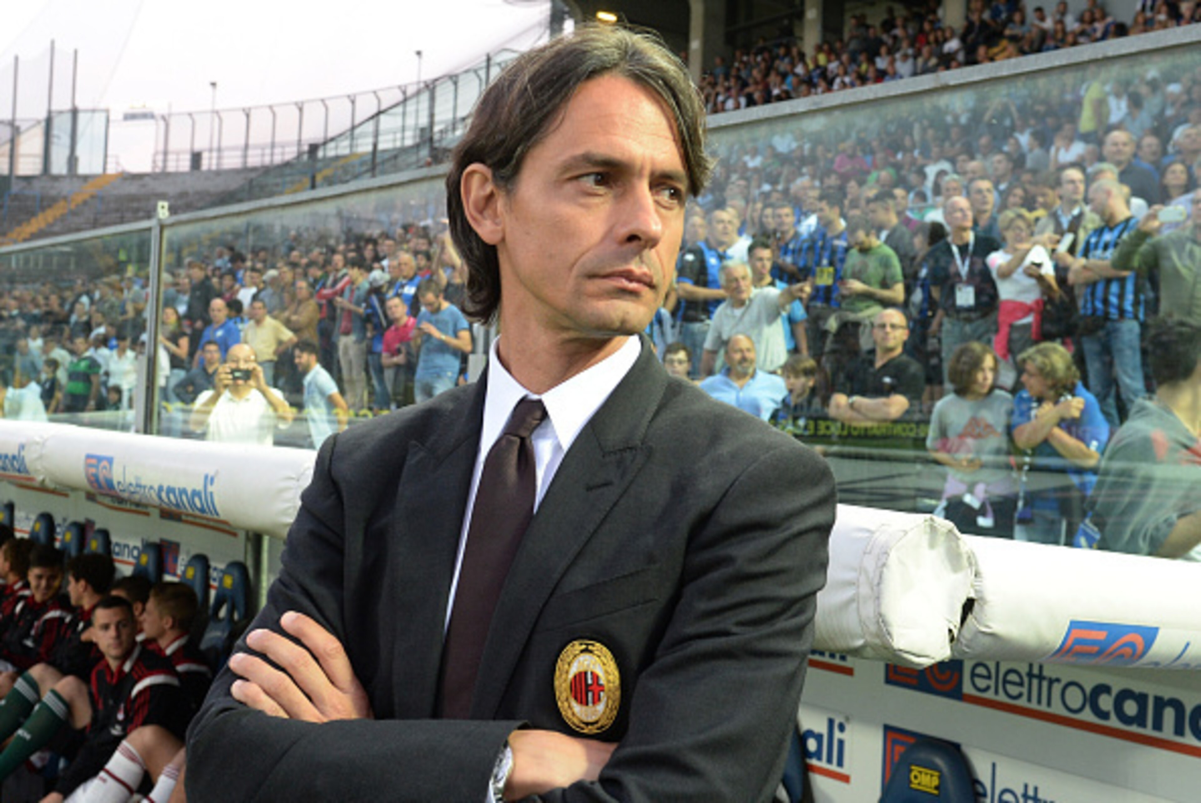 BERGAMO, ITALY - MAY 30: Head coach of AC Milan Filippo Inzaghi looks on during the Serie A match between Atalanta BC and AC Milan at Stadio Atleti Azzurri d'Italia on May 30, 2015 in Bergamo, Italy. (Photo by Dino Panato/Getty Images) BERGAMO, ITALY - MAY 30: Head coach of AC Milan Filippo Inzaghi looks on during the Serie A match between Atalanta BC and AC Milan at Stadio Atleti Azzurri d'Italia on May 30, 2015 in Bergamo, Italy. (Photo by Dino Panato/Getty Images)