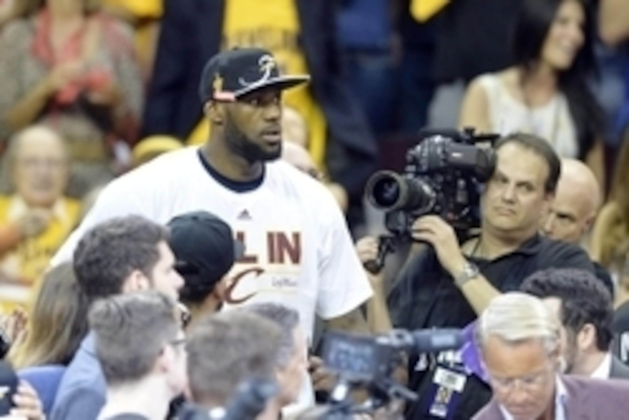 May 26, 2015; Cleveland, OH, USA; Cleveland Cavaliers forward LeBron James (23) after beating the Atlanta Hawks in game four of the Eastern Conference Finals of the NBA Playoffs at Quicken Loans Arena. Mandatory Credit: David Richard-USA TODAY Sports May 26, 2015; Cleveland, OH, USA; Cleveland Cavaliers forward LeBron James (23) after beating the Atlanta Hawks in game four of the Eastern Conference Finals of the NBA Playoffs at Quicken Loans Arena. Mandatory Credit: David Richard-USA TODAY Sports