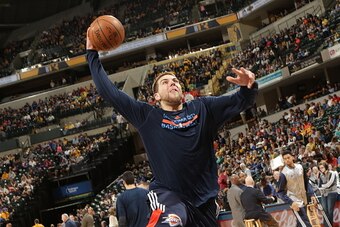 INDIANAPOLIS, IN - APRIL 12: Mitch McGary #33 of the Oklahoma City Thunder warms up before the game against the Indiana Pacers during the game on April 12, 2015 at Bankers Life Fieldhouse in Indianapolis, Indiana. NOTE TO USER: User expressly acknowledges