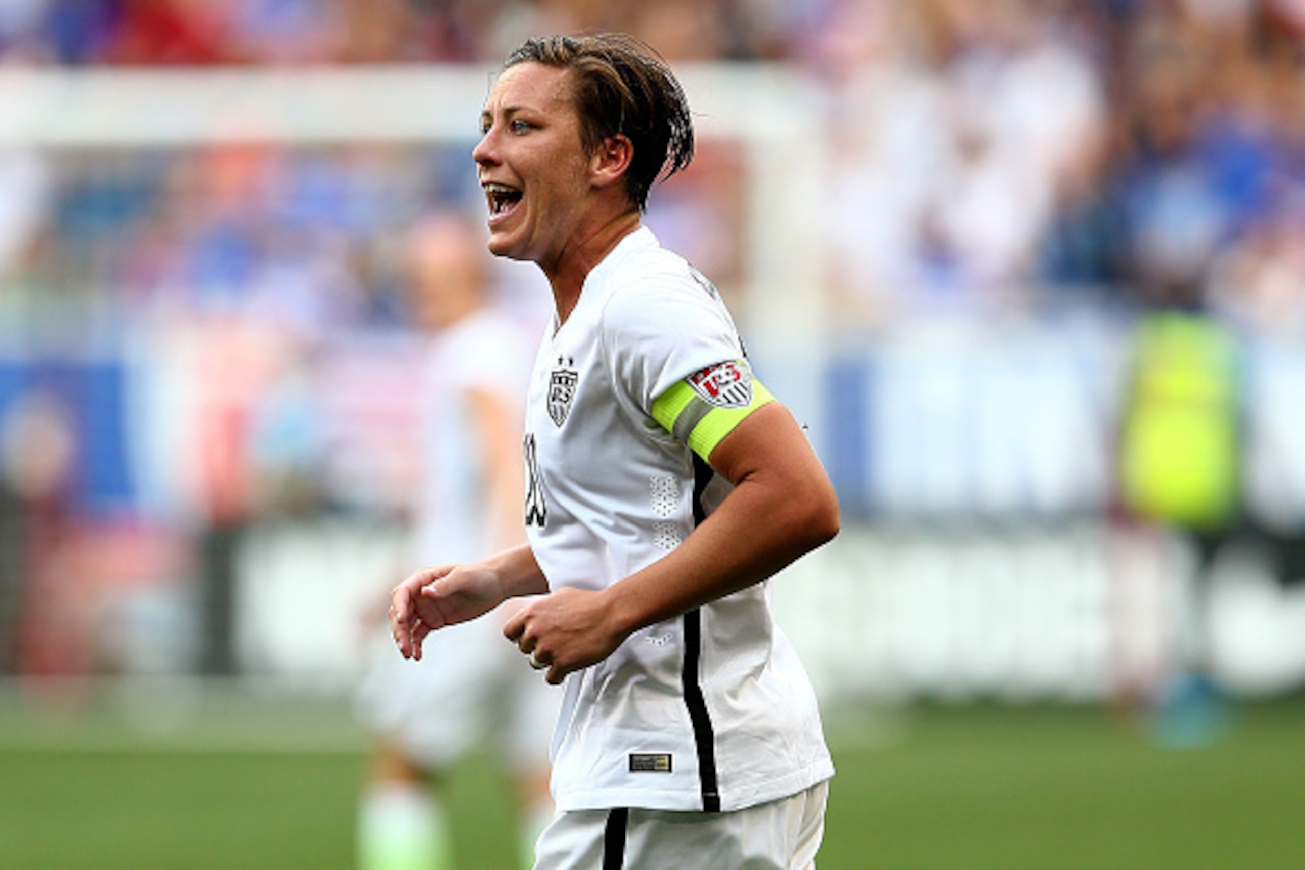HARRISON, NJ - MAY 30:  Abby Wambach #20 of United States reacts in the second half against the South Korea during an international friendly match at Red Bull Arena on May 30, 2015 in Harrison, New Jersey.  (Photo by Elsa/Getty Images)
