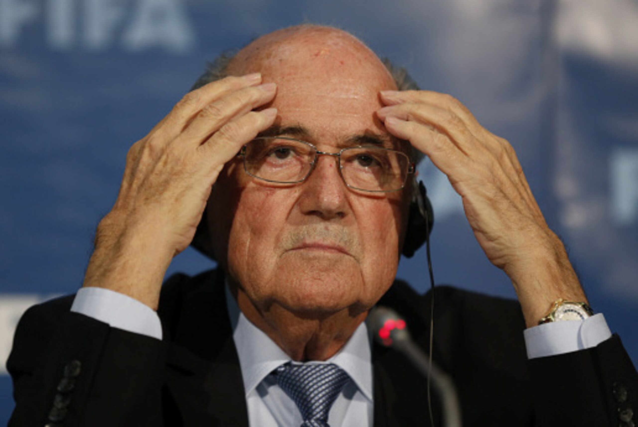 MARRAKECH, MOROCCO - DECEMBER 19: The FIFA President Joseph S Blatter talks to the media during a FIFA press conference at the Sofitel Marrekch on December 19, 2014 in Marrakech, Morocco.  (Photo by Steve Bardens/Getty Images)