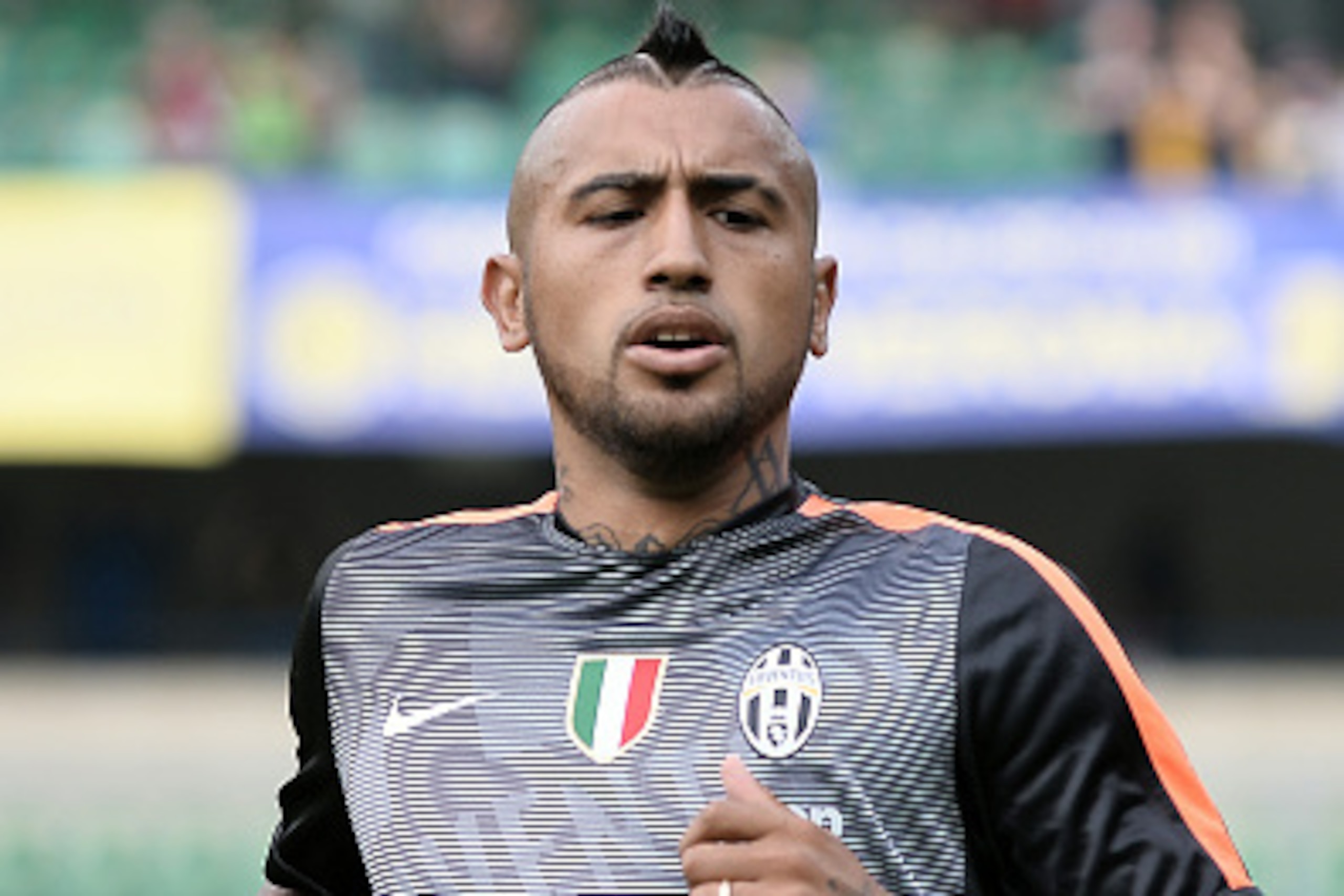 VERONA, ITALY - MAY 30: Arturo Vidal # 23 of Juventus fC in action during the warm up prior the beginning of the Serie A match between Hellas Verona FC and Juventus FC at Stadio Marc'Antonio Bentegodi on May 30, 2015 in Verona, Italy.  (Photo by Mario Car