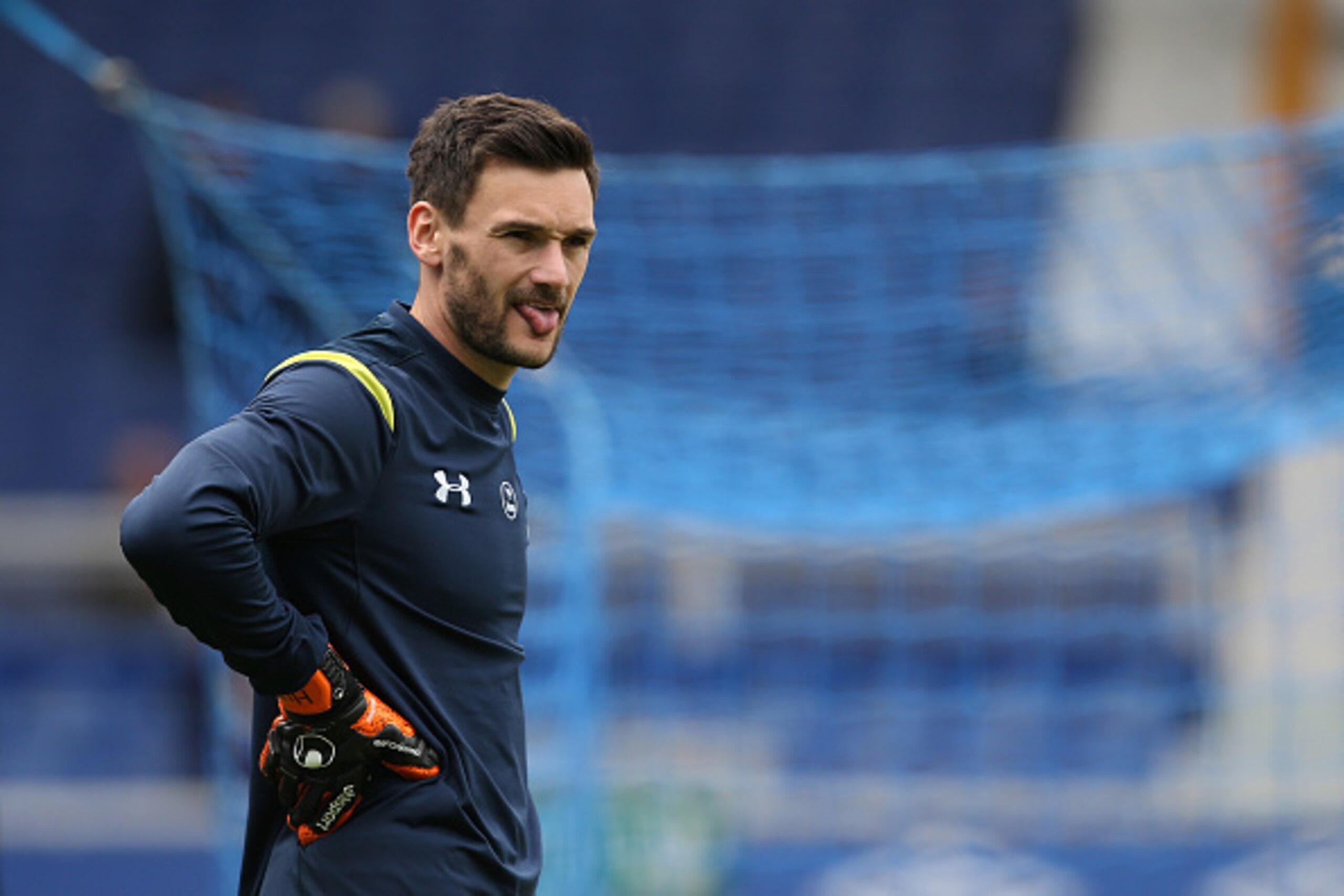 LIVERPOOL, ENGLAND - MAY 24:  Hugo Lloris of Spurs warms up prior to the Barclays Premier League match between Everton and Tottenham Hotspur at Goodison Park on May 24, 2015 in Liverpool, England.  (Photo by Jan Kruger/Getty Images)