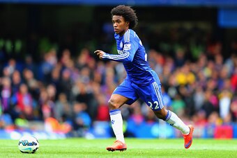 LONDON, ENGLAND - MAY 03:  Willian of Chelsea in action during the Barclays Premier League match between Chelsea and Crystal Palace at Stamford Bridge on May 3, 2015 in London, England.  (Photo by Clive Mason/Getty Images)