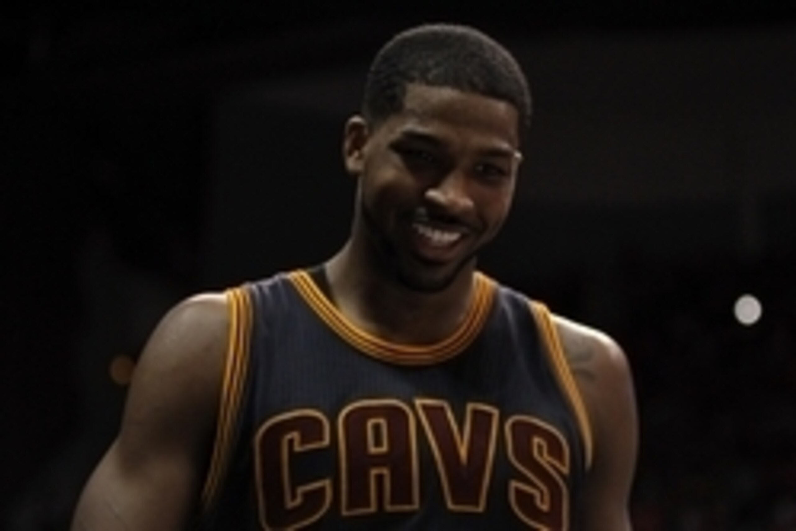 May 22, 2015; Atlanta, GA, USA; Cleveland Cavaliers center Tristan Thompson (13) reacts during the third quarter in game two of the Eastern Conference Finals of the NBA Playoffs against the Atlanta Hawks at Philips Arena. Mandatory Credit: Brett Davis-USA