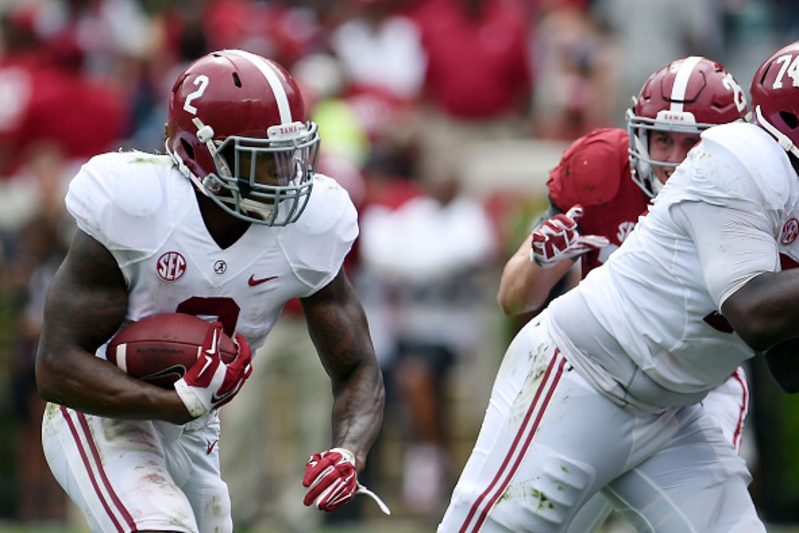 TUSCALOOSA, AL - APRIL 18:  Derrick Henry #2 of the White team rushes for a touchdown against the Crimson team during the University of Alabama A Day spring game at Bryant-Denny Stadium on April 18, 2015 in Tuscaloosa, Alabama.  (Photo by Stacy Revere/Get