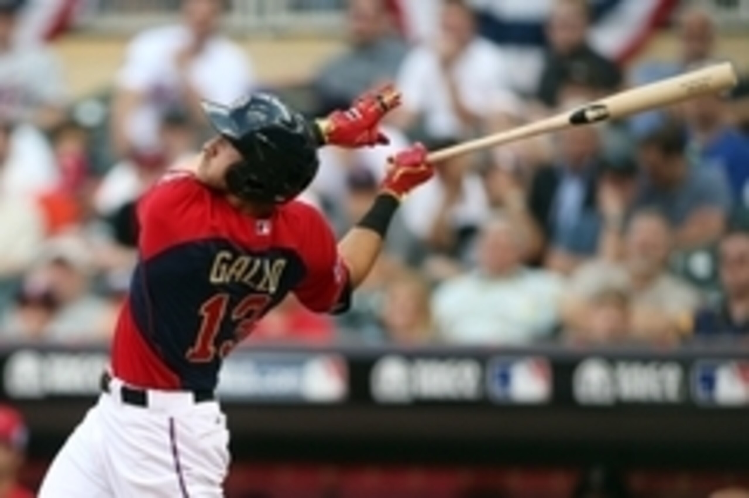 Jul 13, 2014; Minneapolis, MN, USA; USA designated hitter Joey Gallo flies out in the 8th inning during the All Star Futures Game at Target Field. Mandatory Credit: Jerry Lai-USA TODAY Sports