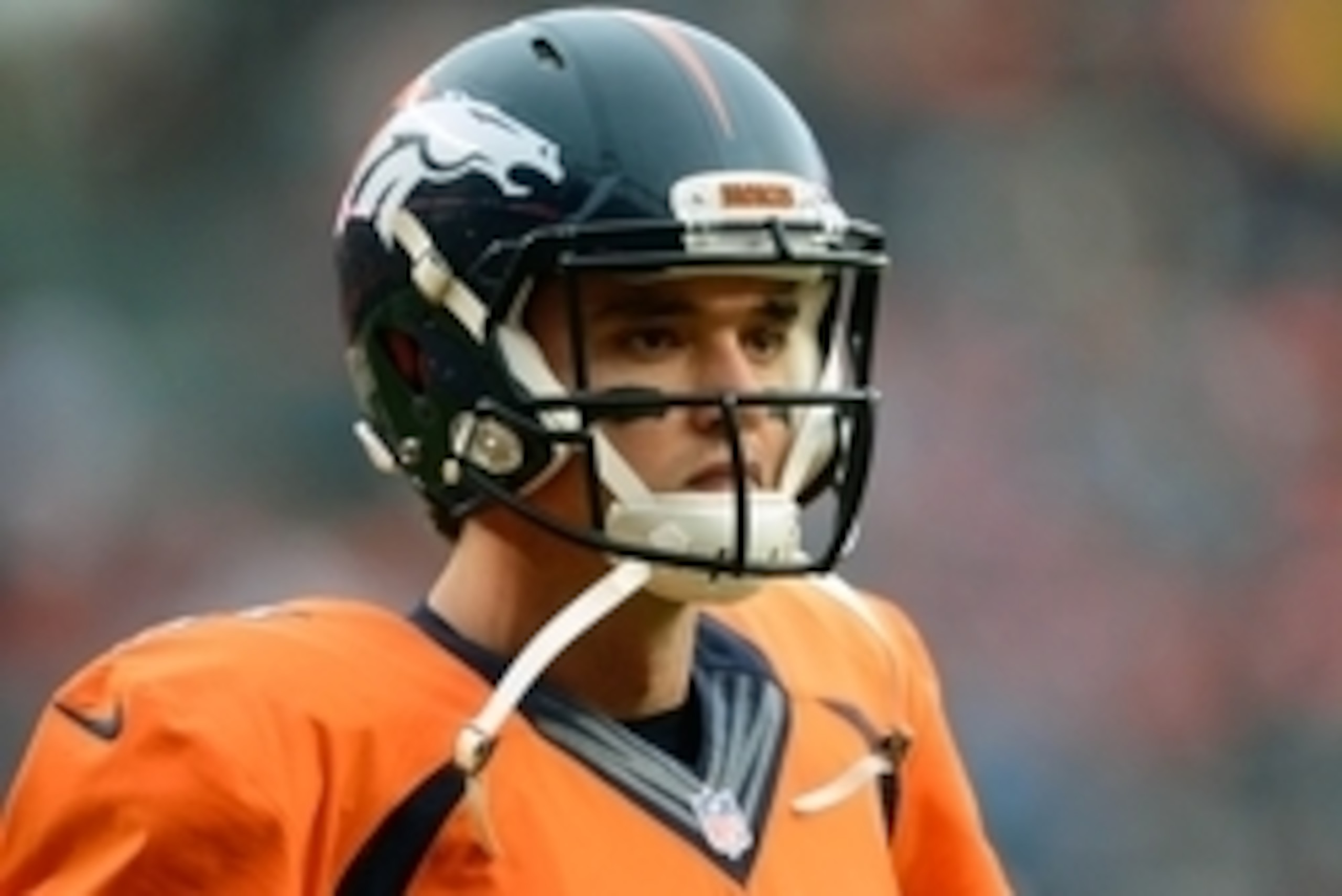 Jan 11, 2015; Denver, CO, USA; Denver Broncos quarterback Brock Osweiler (17) before the start of the game against the Indianapolis Colts of the 2014 AFC Divisional playoff football game at Sports Authority Field at Mile High. Mandatory Credit: Ron Chenoy