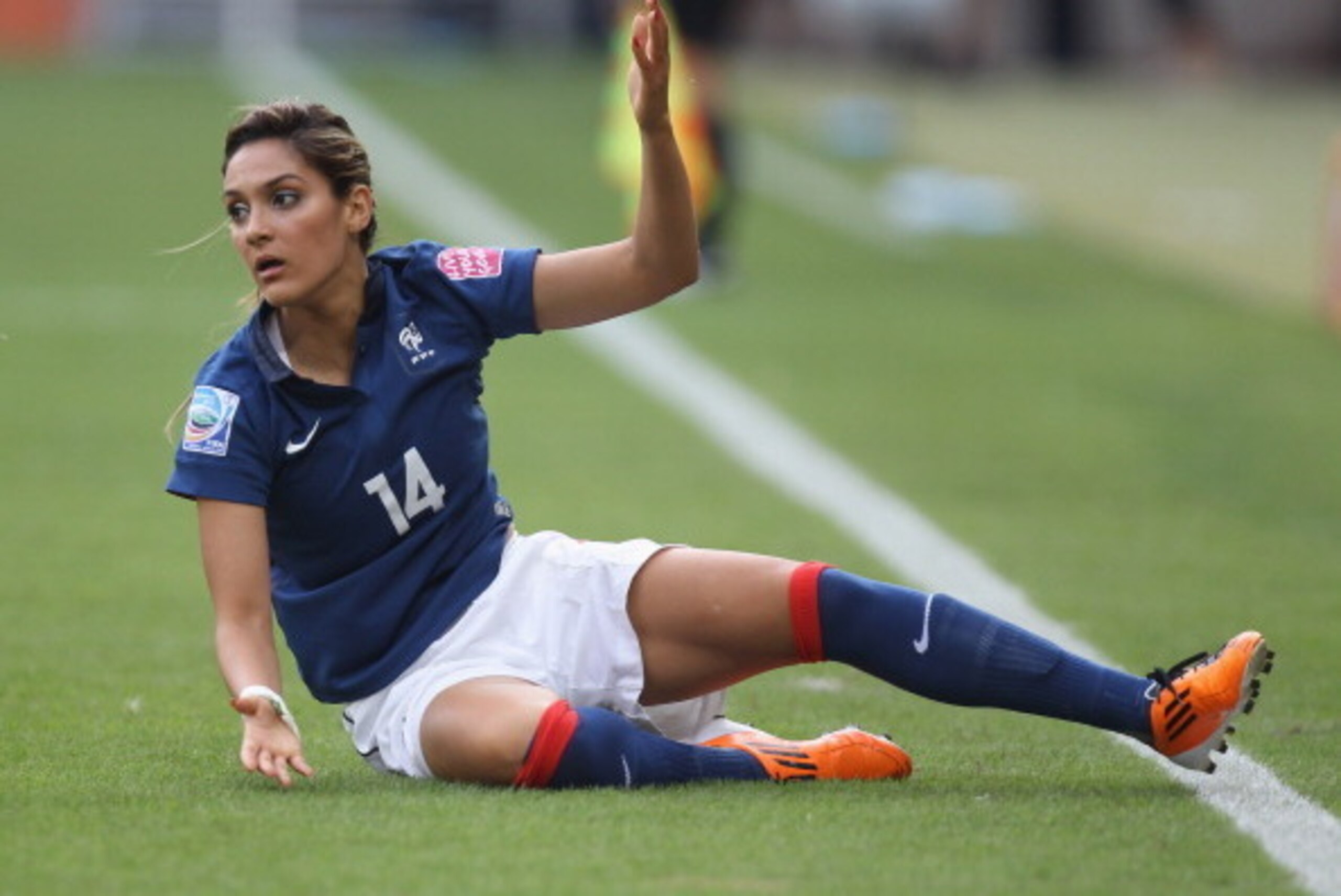 SINSHEIM, GERMANY - JULY 16:  Louisa Necib of France looks dejected during the FIFA Women's World Cup 2011 3rd place playoff match between Sweden and France at Rhein-Neckar Arena on July 16, 2011 in Sinsheim, Germany.  (Photo by Martin Rose/Getty Images)