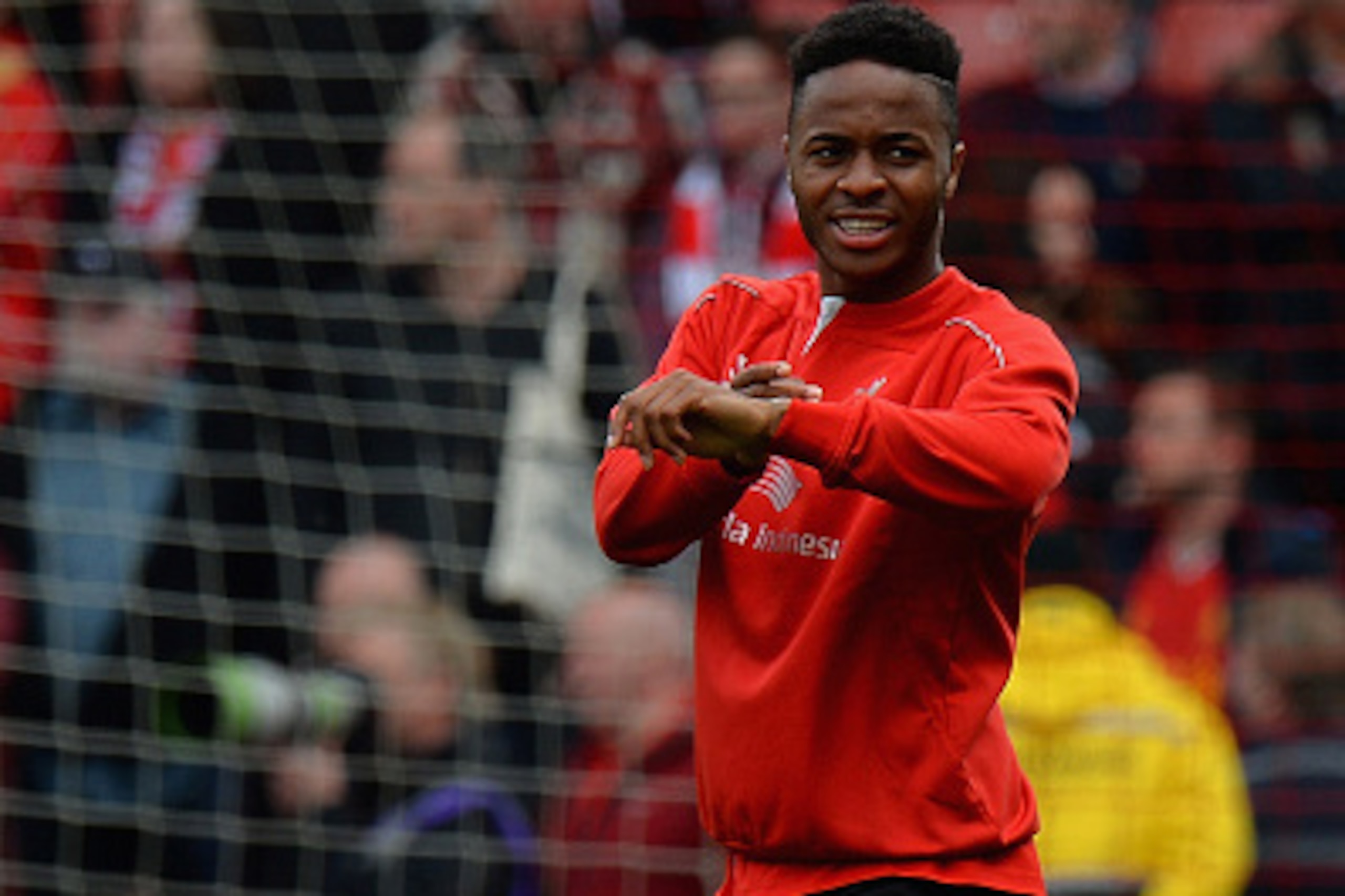 STOKE ON TRENT, ENGLAND - MAY 24: Raheem Sterling of Liverpool during warm up before the Barclays Premier League match between Stoke City and Liverpool at Britannia Stadium on May 24, 2015 in Stoke on Trent, England.  (Photo by Tony Marshall/Getty Images)