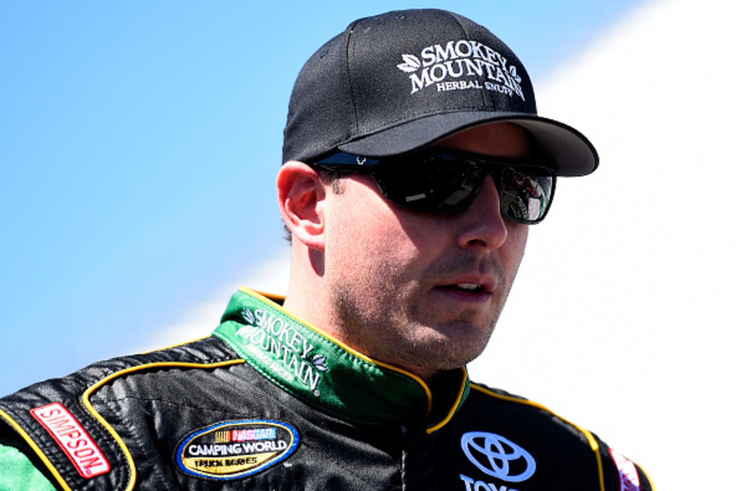 MARTINSVILLE, VA - MARCH 28:  Johnny Sauter, driver of the #98 Smokey Mountain/Curb Records Toyota, looks on during qualifying for the NASCAR Camping World Truck Series Kroger 250 at Martinsville Speedway on March 28, 2015 in Martinsville, Virginia.  (Pho