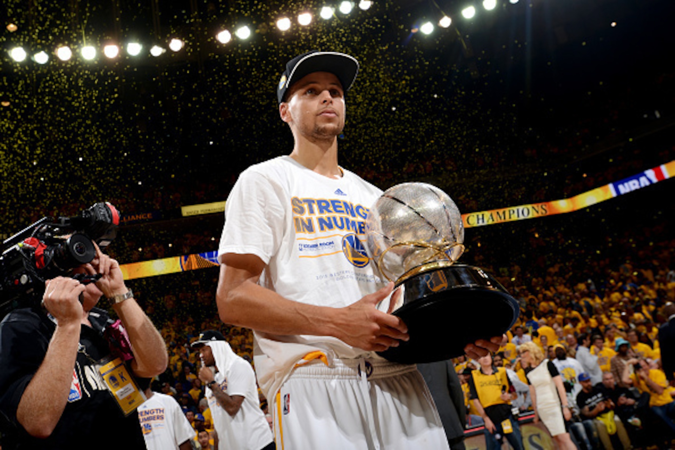 OAKLAND, CA - MAY 27: Stephen Curry #30 of the Golden State Warriors celebrates after winning the Western Conference Championship after Game Five of the Western Conference Finals of the 2015 NBA Playoffs against the Houston Rockets on May 27, 2015 at Orac
