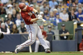 MILWAUKEE, WI - MAY 31: Paul Goldschmidt #44 of the Arizona Diamondbacks hits a single in the third inning against the Milwaukee Brewers at Miller Park on May 31, 2015 in Milwaukee, Wisconsin. (Photo by Mike McGinnis/Getty Images)