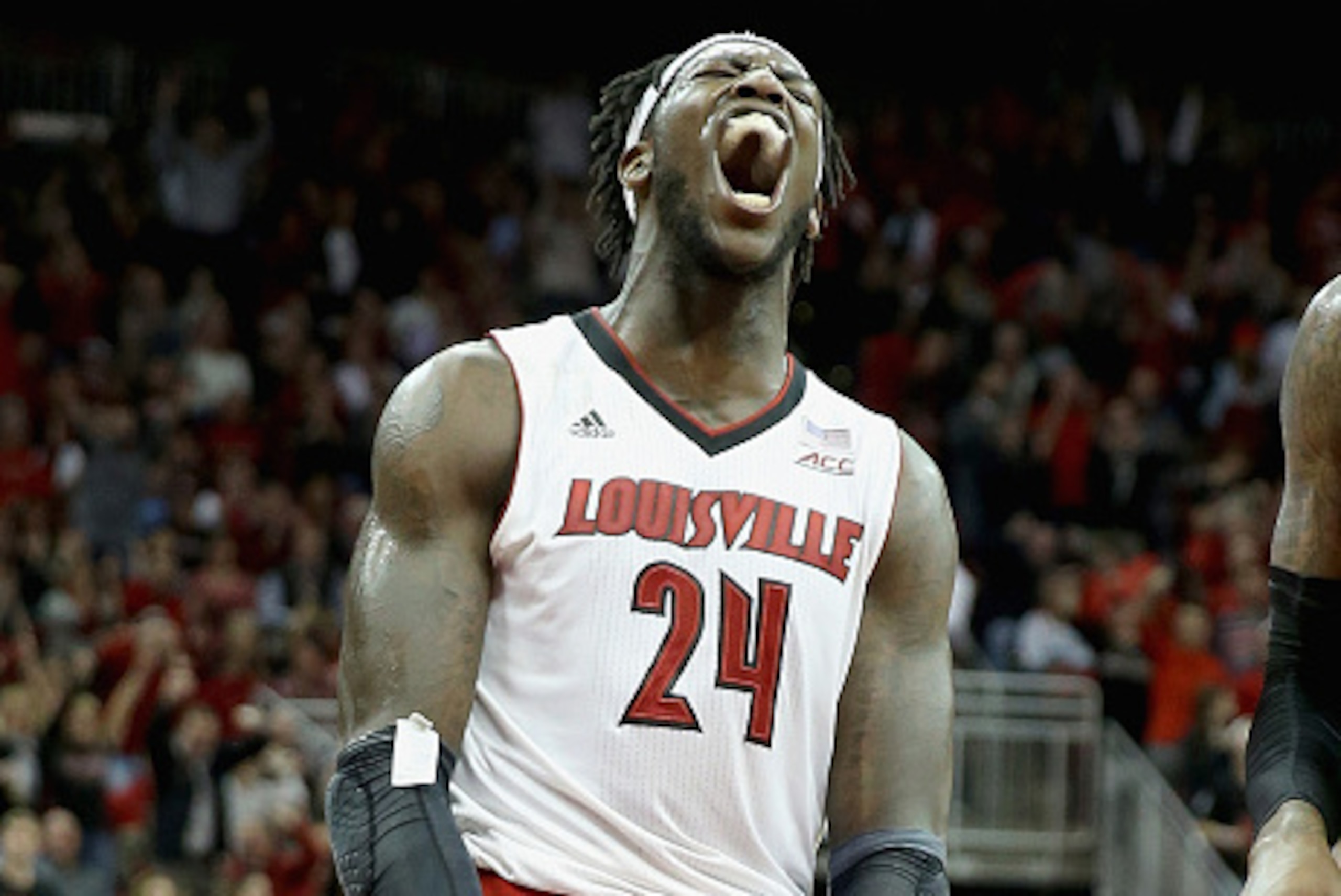 LOUISVILLE, KY - FEBRUARY 11: Montrezl Harrell #24 of the Louisville Cardinals celebrates during the game against the Pittsburgh Panthers at KFC YUM! Center on February 11, 2015 in Louisville, Kentucky. Louisville won 69-56. (Photo by Andy Lyons/Getty LOUISVILLE, KY - FEBRUARY 11: Montrezl Harrell #24 of the Louisville Cardinals celebrates during the game against the Pittsburgh Panthers at KFC YUM! Center on February 11, 2015 in Louisville, Kentucky. Louisville won 69-56. (Photo by Andy Lyons/Getty