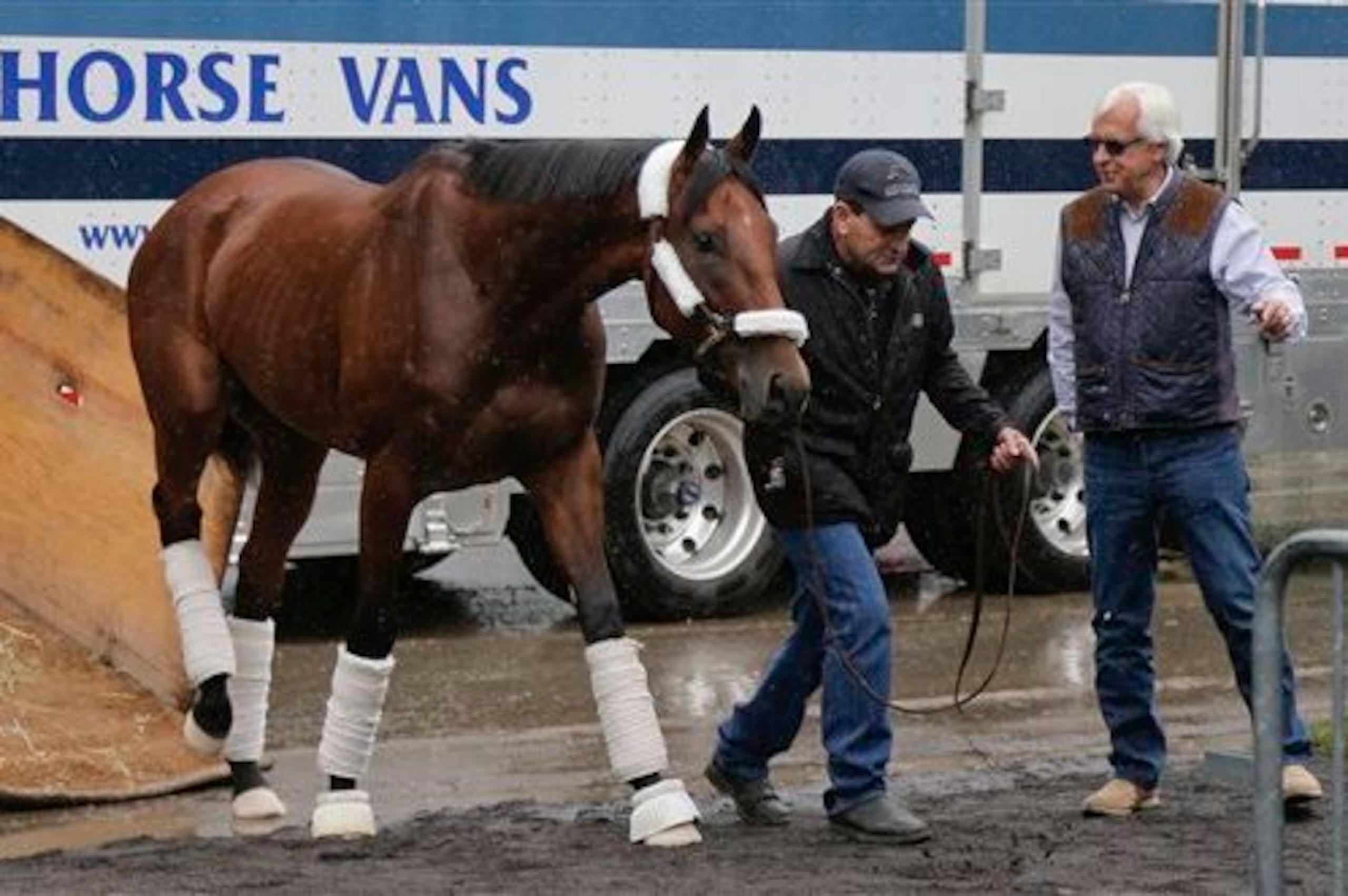 American Pharoah arrives at Belmont Park