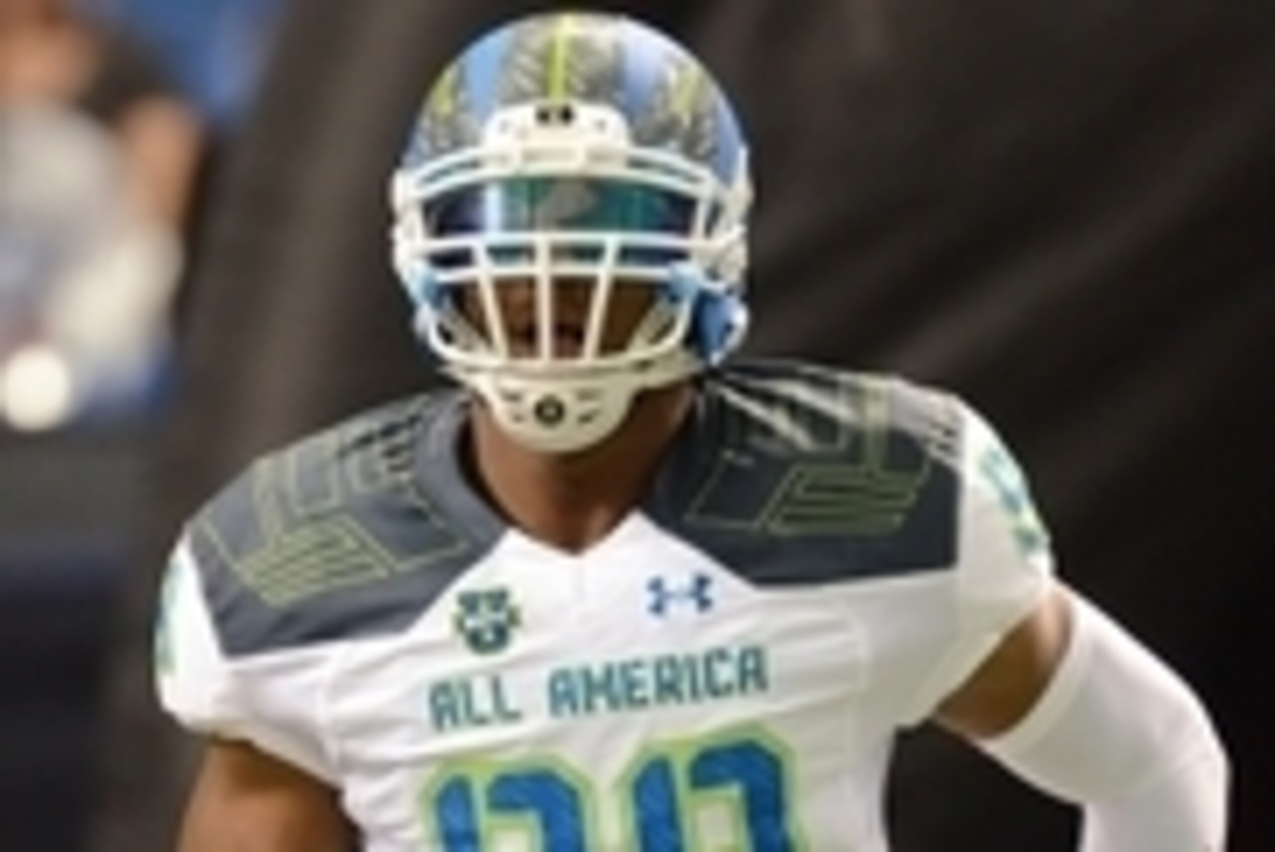 Jan 2, 2015; St. Petersburg, FL, USA; Team Highlight defensive linemen Byron Cowart (99) runs on to the field during the introductions at the 2015 Under Armour All-America Game at Tropicana Field. Mandatory Credit: Jonathan Dyer-USA TODAY Sports
