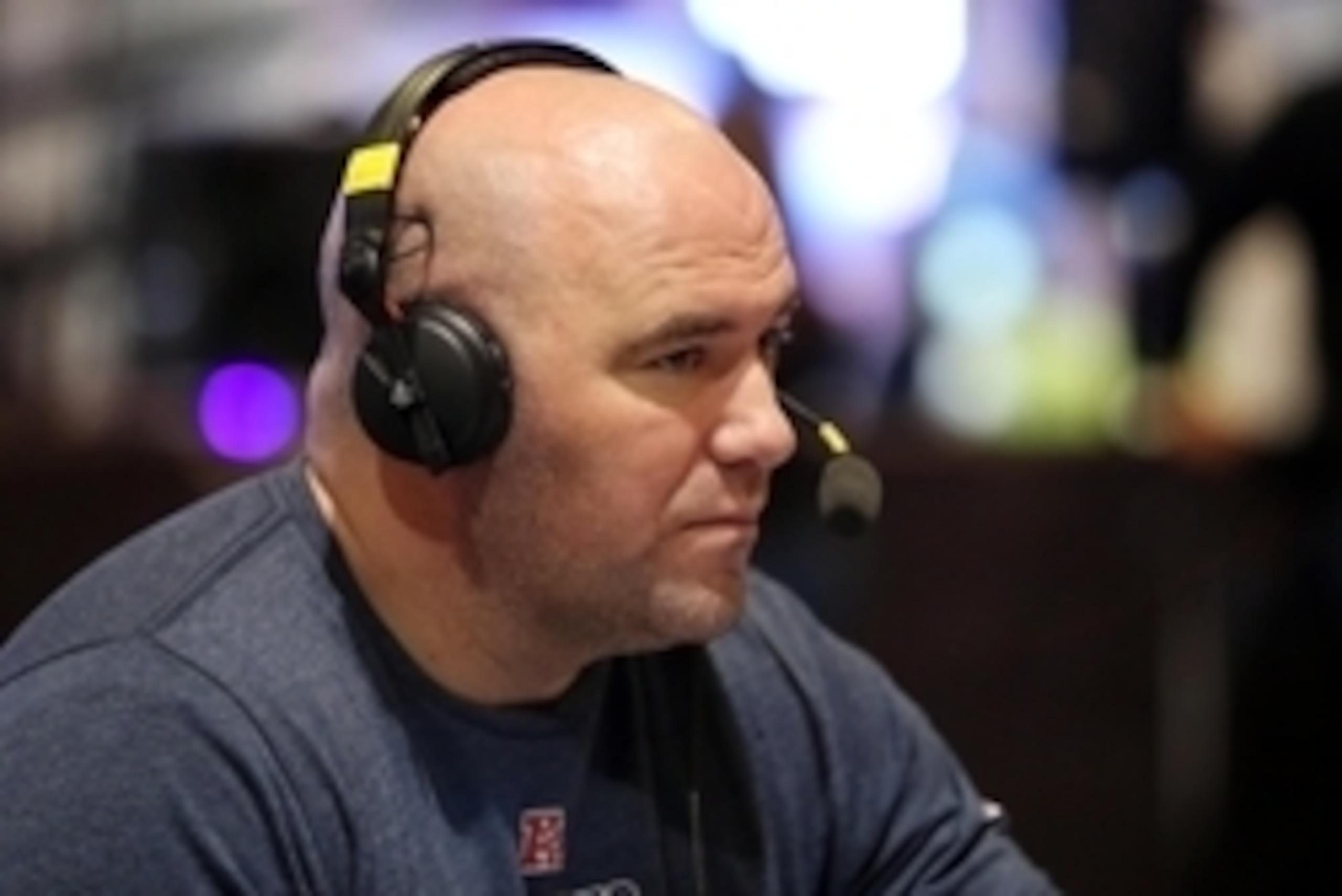 Jan 28, 2015; Phoenix, AZ, USA; UFC president Dana White is interviewed on radio row before Super Bowl XLIX at the Phoenix Convention Center. Mandatory Credit: Jerry Lai-USA TODAY Sports