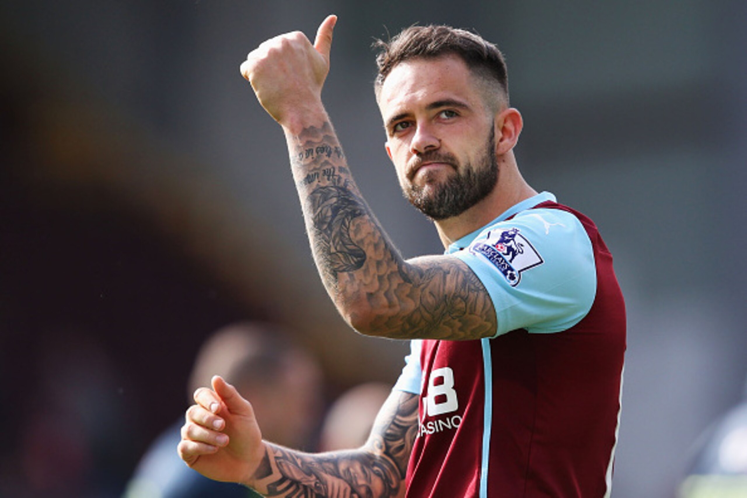 BURNLEY, ENGLAND - MAY 16:  Danny Ings of Burnley gives the thunbs up after the Barclays Premier League match between Burnley and Stoke City at Turf Moor on May 16, 2015 in Burnley, England.  (Photo by Jan Kruger/Getty Images)