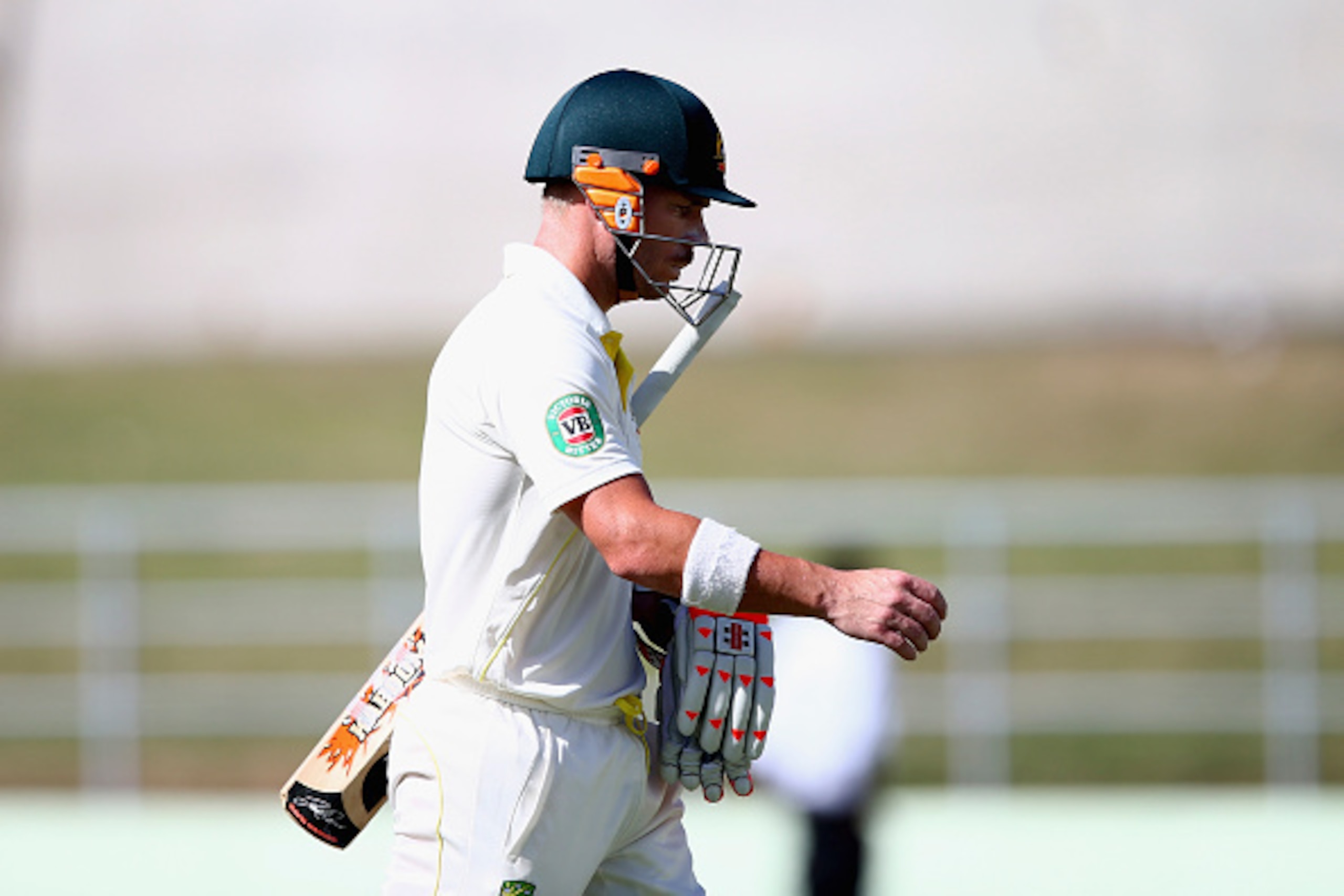 ROSEAU, DOMINICA - JUNE 03:  David Warner of Australia looks dejected after being dismissed by Jerome Taylor of West Indies during day one of the First Test match between Australia and the West Indies at Windsor Park on June 3, 2015 in Roseau, Dominica.  
