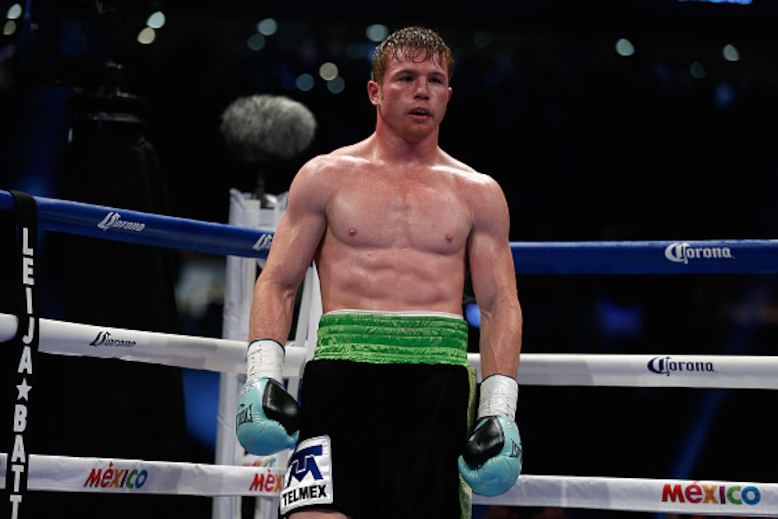 HOUSTON, TX - MAY 09:  Canelo Alvarez of Mexico waits in his corner after knocking James Kirkland down in the third round during their super welterweight bout at Minute Maid Park on May 9, 2015 in Houston, Texas.  (Photo by Scott Halleran/Getty Images)