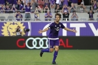 May 30, 2015; Orlando, FL, USA; Orlando City SC midfielder Kaka (10) celebrates after scoring a goal against the Columbus Crew at Orlando Citrus Bowl Stadium. Mandatory Credit: Kim Klement-USA TODAY Sports
