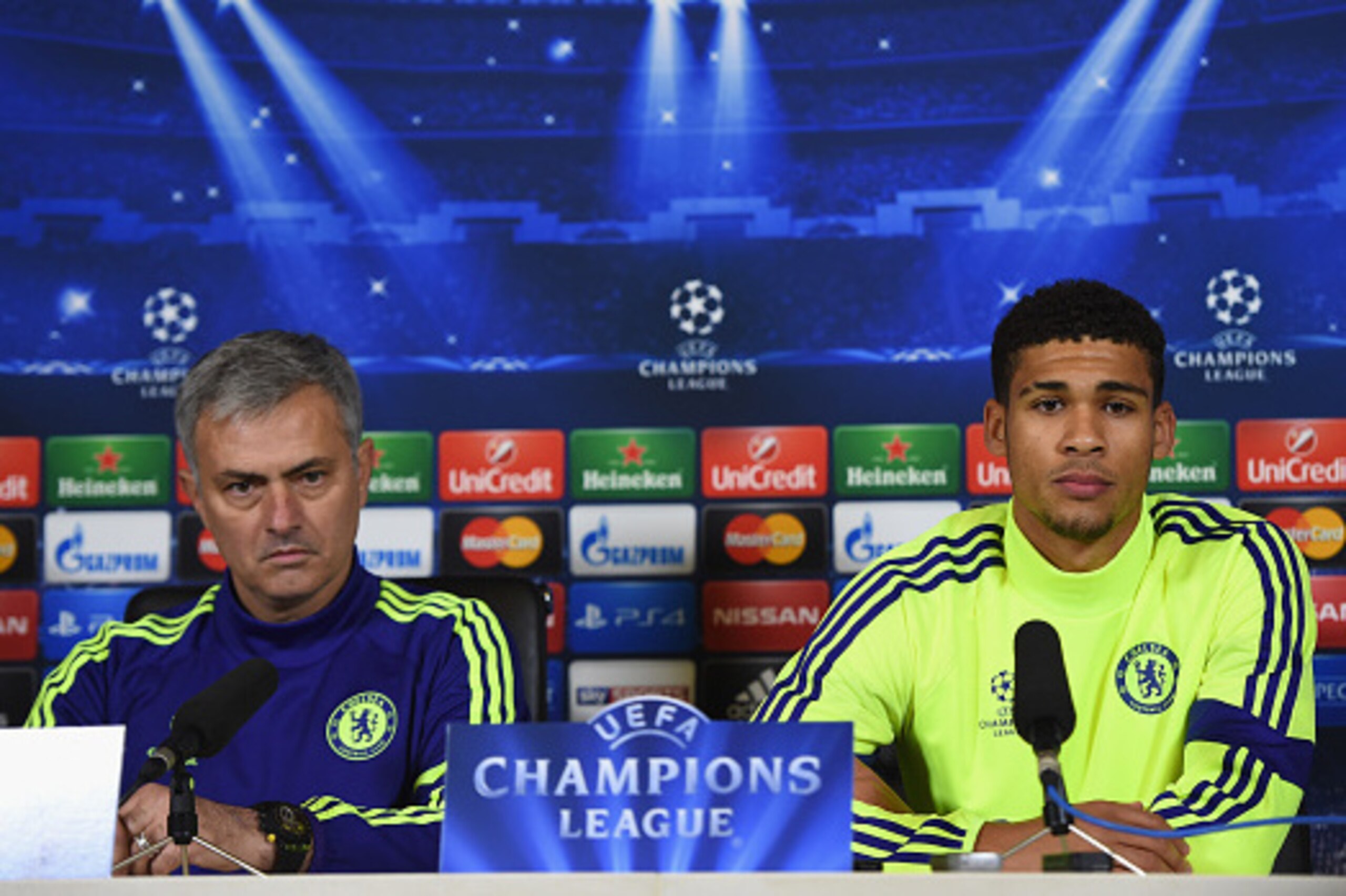 LONDON, ENGLAND - DECEMBER 09:  Ruben Loftus-Cheek of Chelsea talks to the media alongside manager Jose Mourinho during a Chelsea press conference, ahead of the UEFA Champions League Group G match, against Sporting Clube de Portugal at Cobham Training Cen
