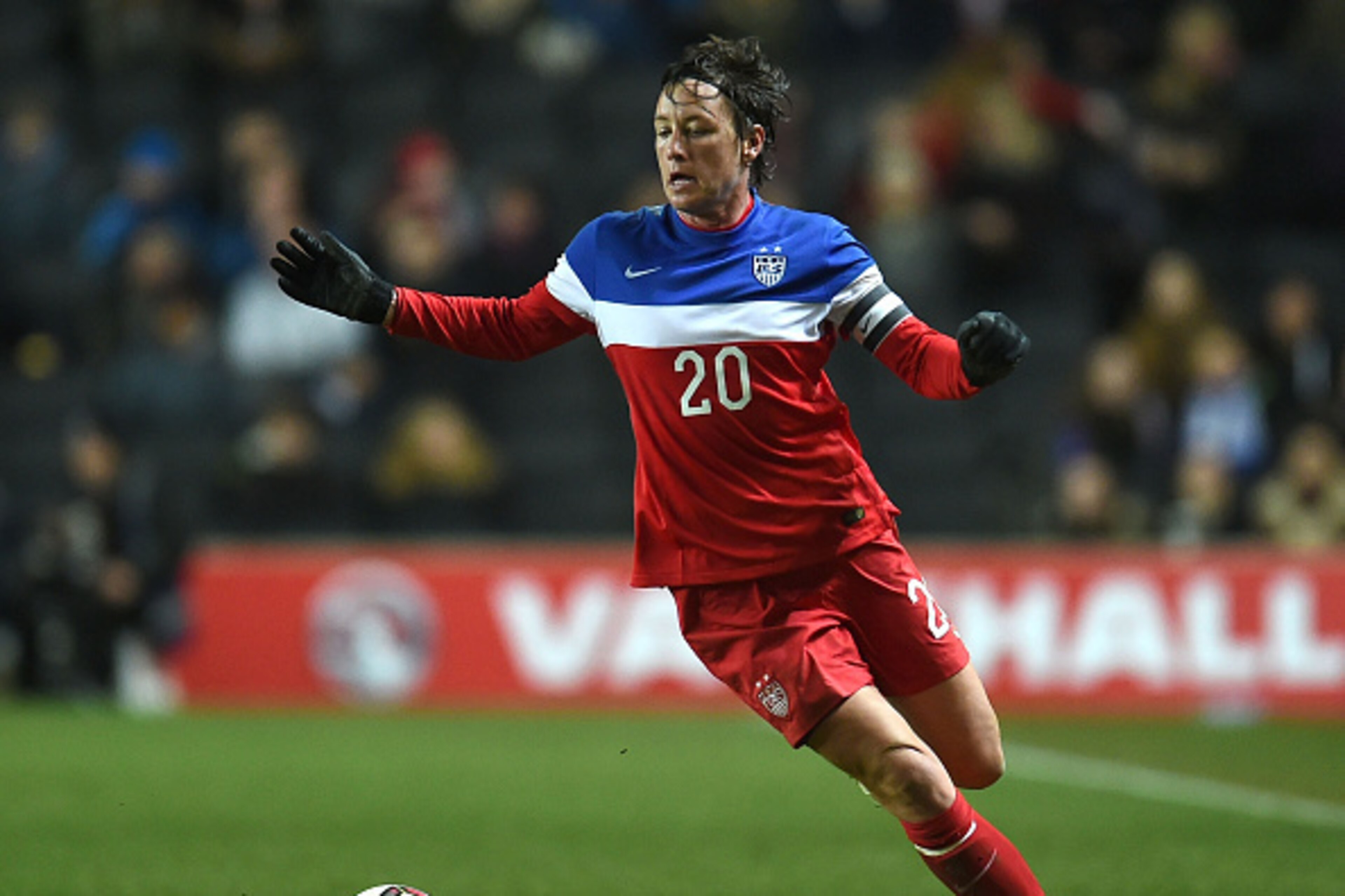 MILTON KEYNES, ENGLAND - FEBRUARY 13: Abby Wambach of the United States in action during the Women's Friendly International match between England and USA at Stadium mk on February 13, 2015 in Milton Keynes, England. (Photo by Tom Dulat/Getty Images)