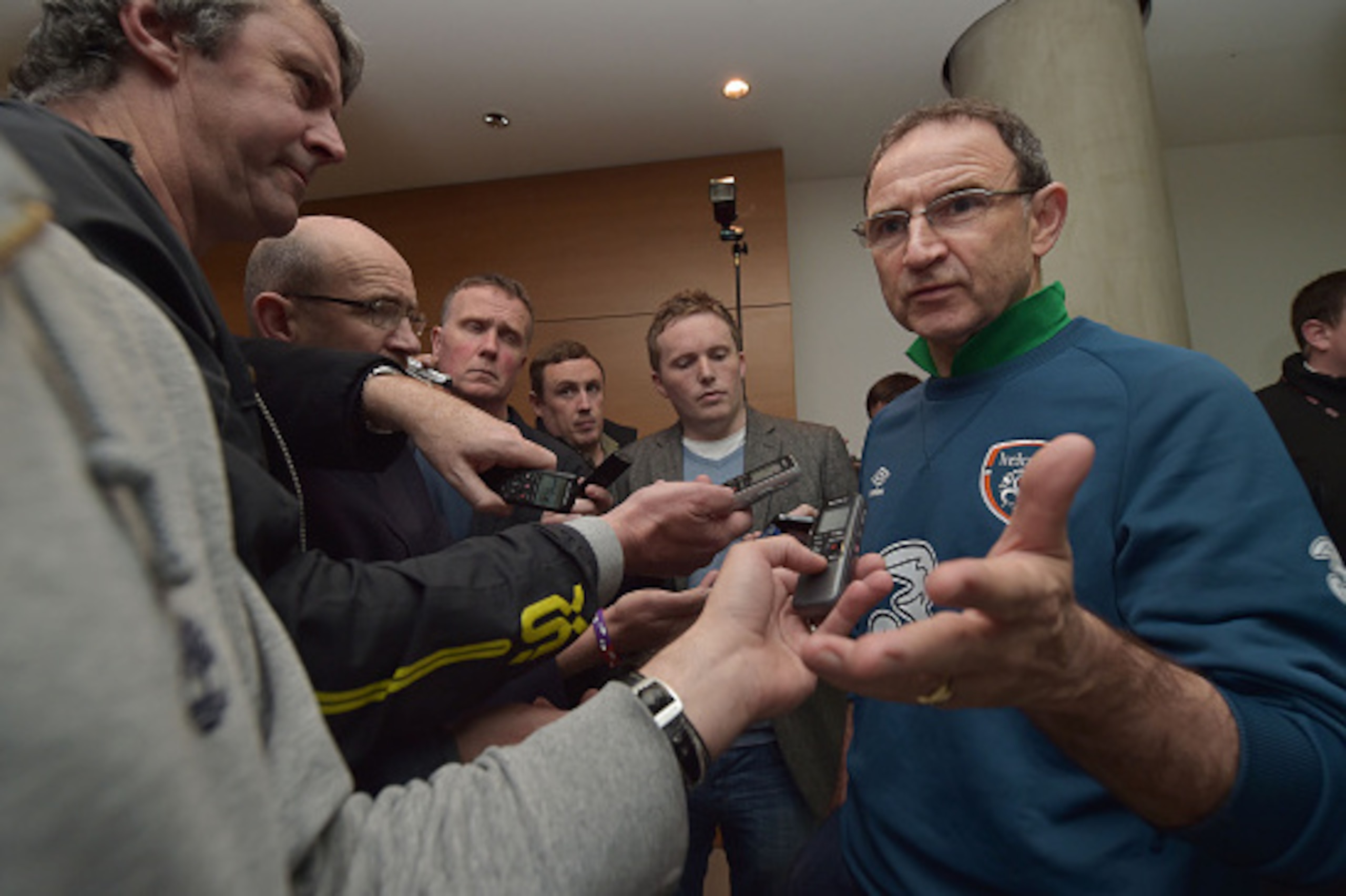 DUBLIN, IRELAND - JUNE 03:  Republic of Ireland manager Martin O'Neill speaks to reporters after an open training session at Aviva Stadium on June 3, 2015 in Dublin, Ireland. The Republic of Ireland play England in a friendly game this coming Sunday, the 