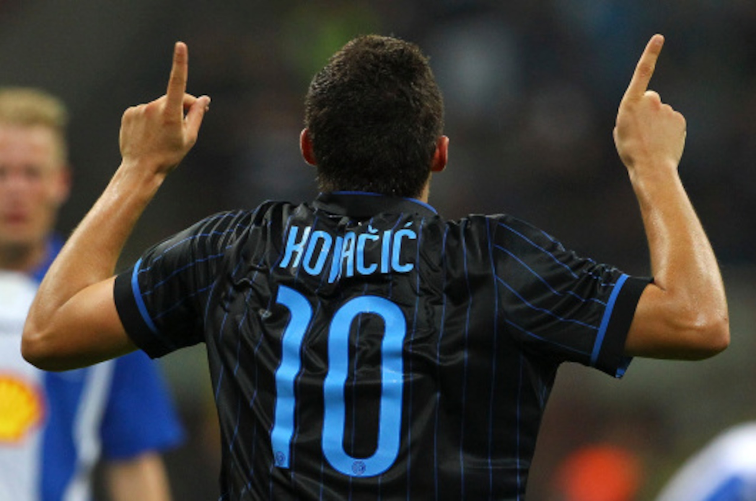 MILAN, ITALY - AUGUST 28:  Mateo Kovacic of FC Internazionale Milano celebrates his second goal during the UEFA Europa League qualifying play-offs round match between FC Internazionale and Stjarnan at San Siro Stadium on August 28, 2014 in Milan, Italy.  