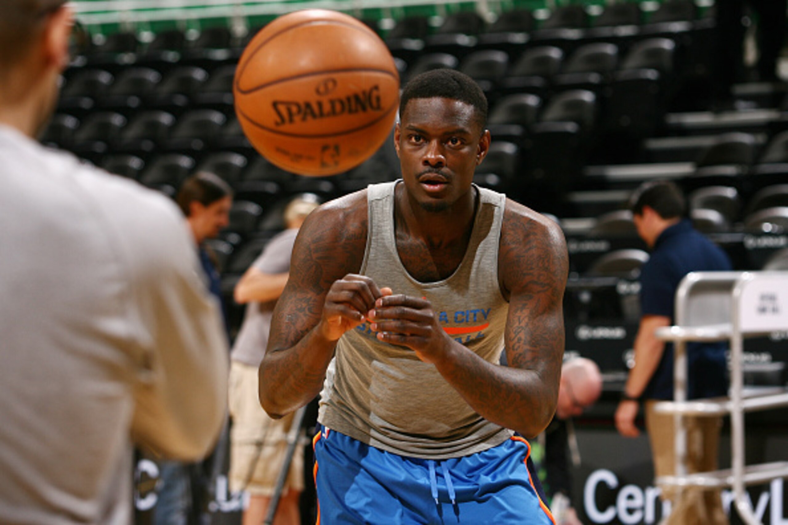 SALT LAKE CITY, UT - MARCH 28:  Anthony Morrow #2 of the Oklahoma City Thunder warms up before the game against the Utah Jazz on March 28, 2015 at EnergySolutions Arena in Salt Lake City, Utah. NOTE TO USER: User expressly acknowledges and agrees that, by