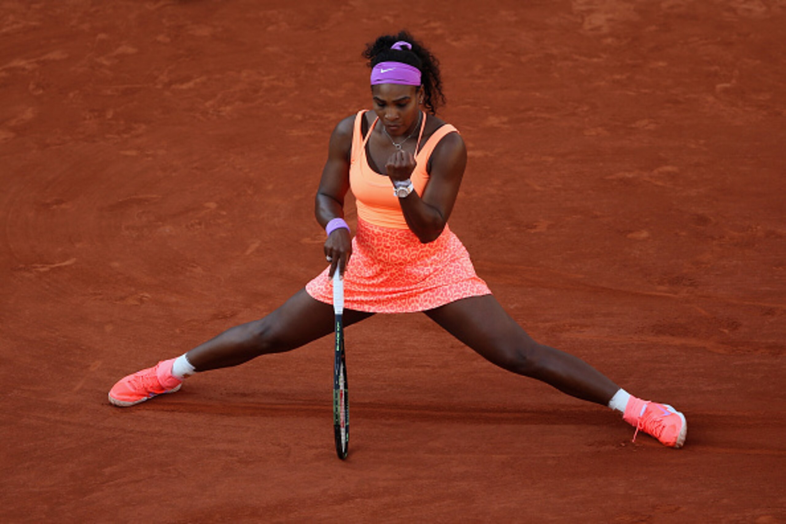 PARIS, FRANCE - JUNE 04:  Serena Williams of the United States celebrates a point during her Women's Semi final match against Timea Bacsinszky of Switzerland on day twelve of the 2015 French Open at Roland Garros on June 4, 2015 in Paris, France.  (Photo 