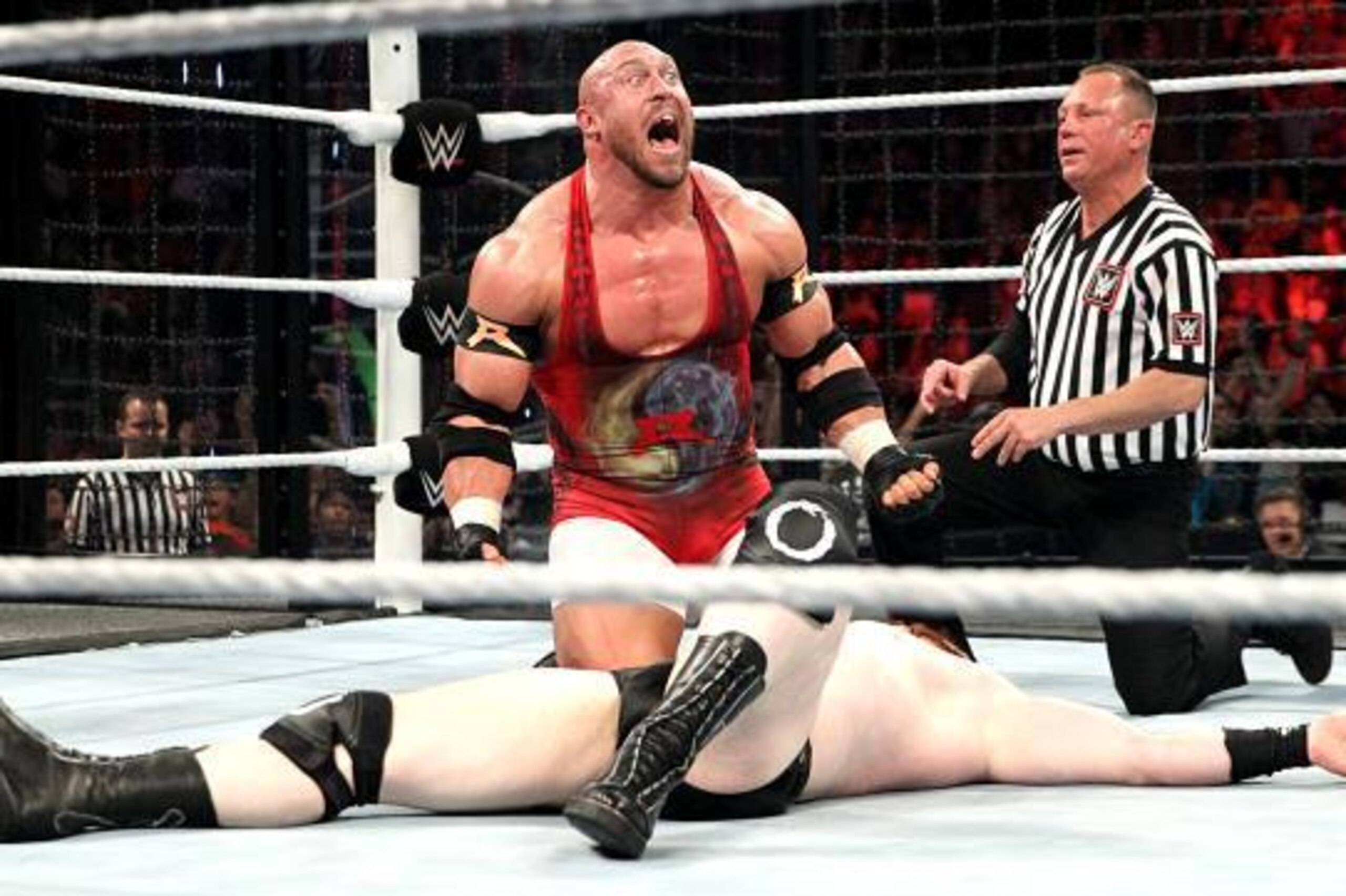 Ryback celebrates his win over Sheamus.