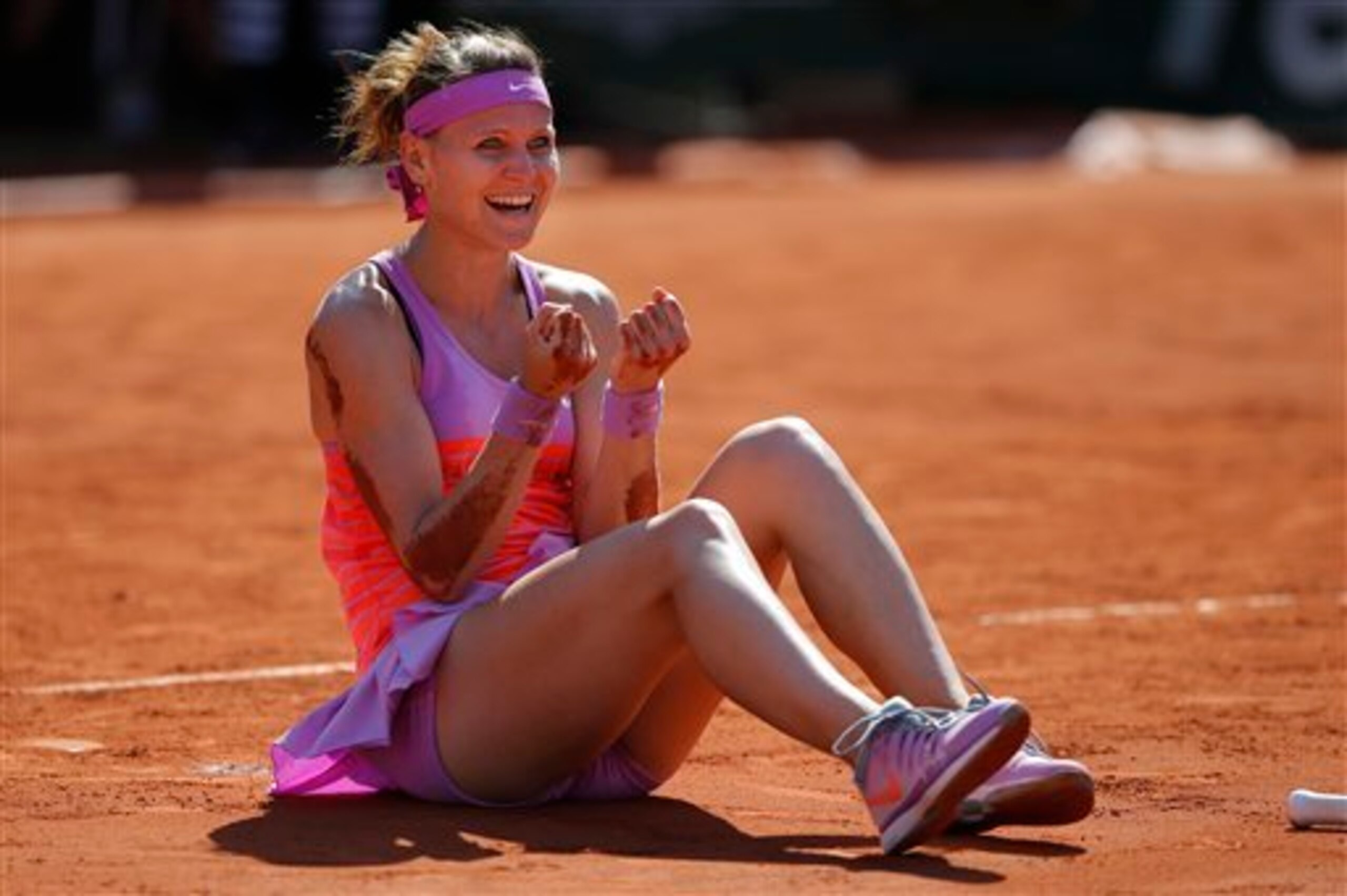 Safarova celebrates her big win.