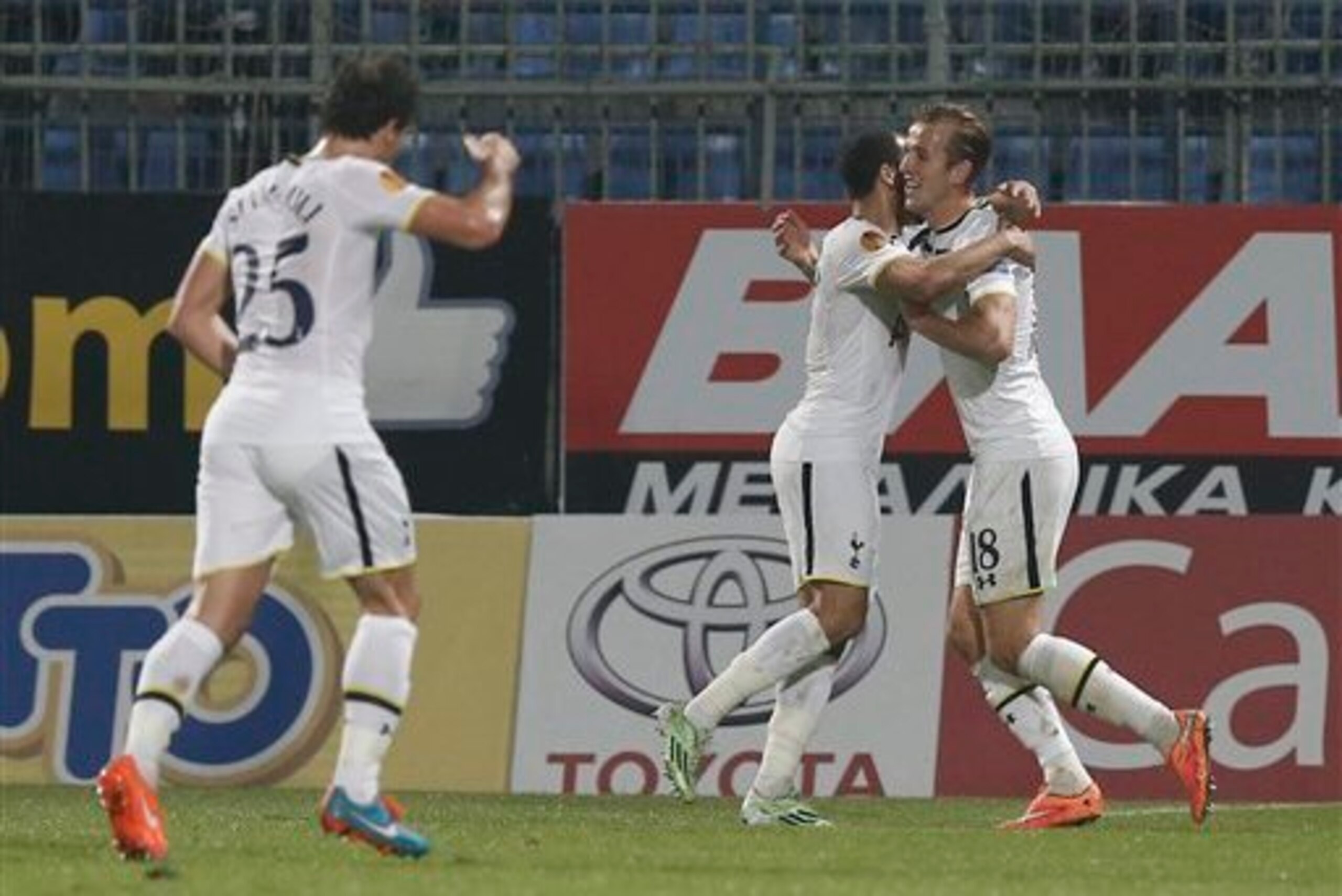 Townsend celebrates with Harry Kane during Spurs' Europa League away win over Asteras Tripolis. The two academy products combined to help see off the Greek side.