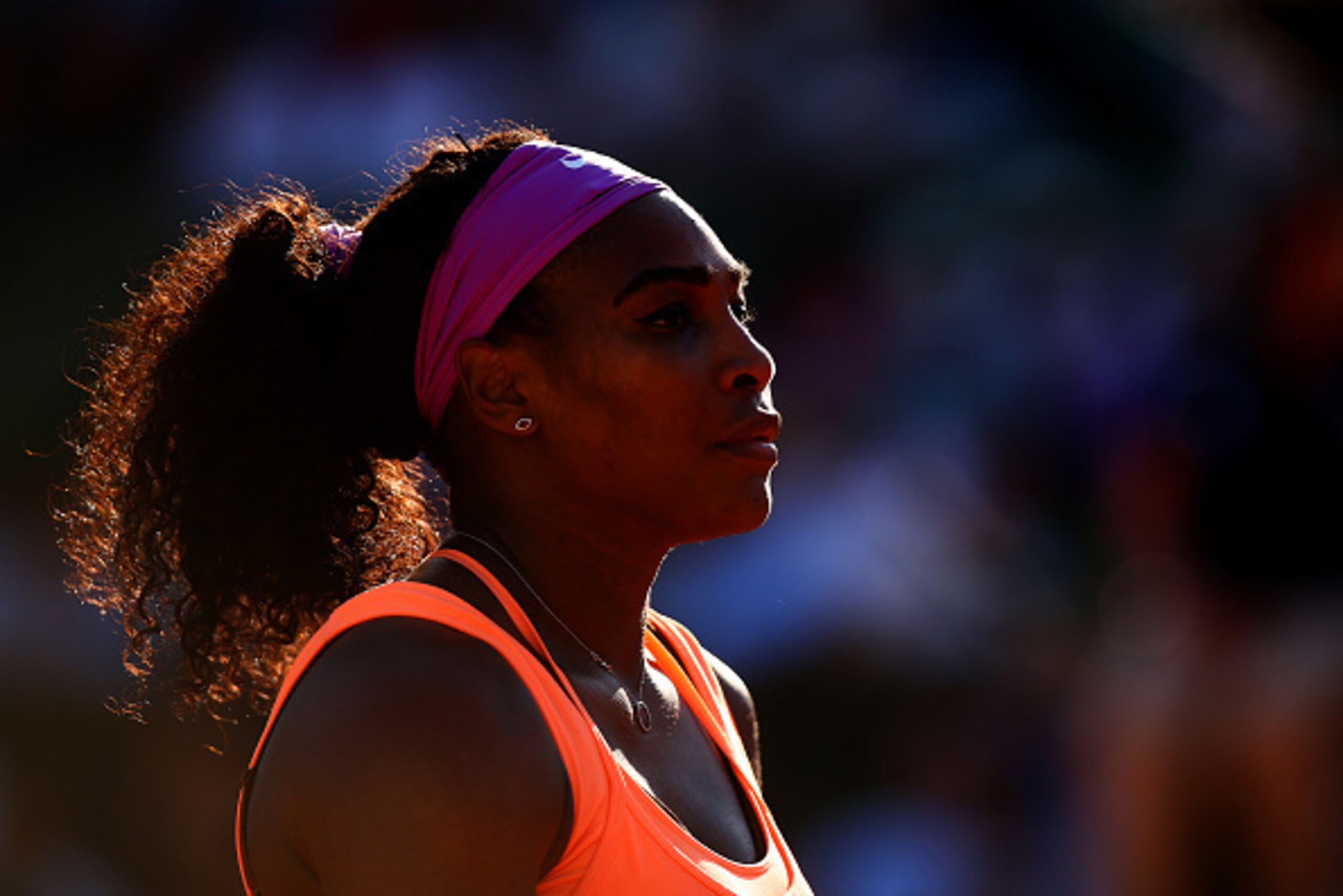 PARIS, FRANCE - JUNE 04:  Serena Williams of the United States reacts during her Women's Semi final match against Timea Bacsinszky of Switzerland on day twelve of the 2015 French Open at Roland Garros on June 4, 2015 in Paris, France.  (Photo by Dan Istit